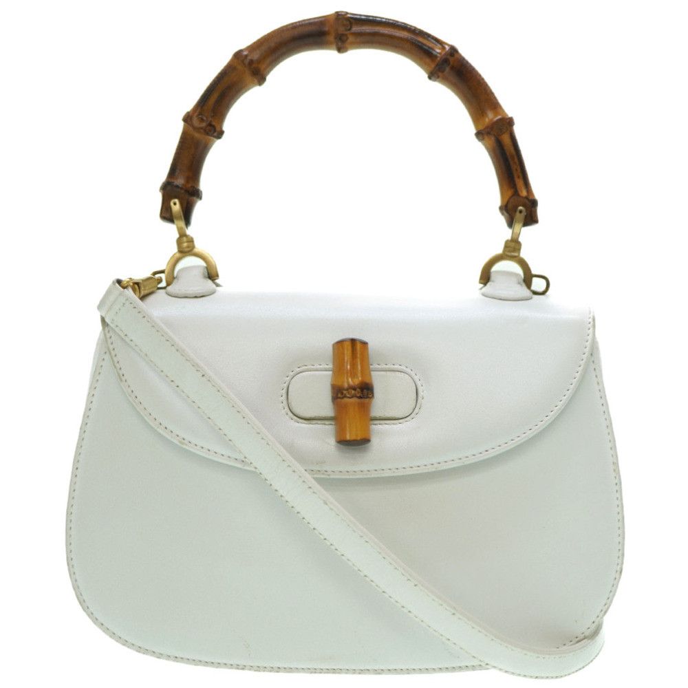 Gucci Bamboo Shoulder Handbag Leather White