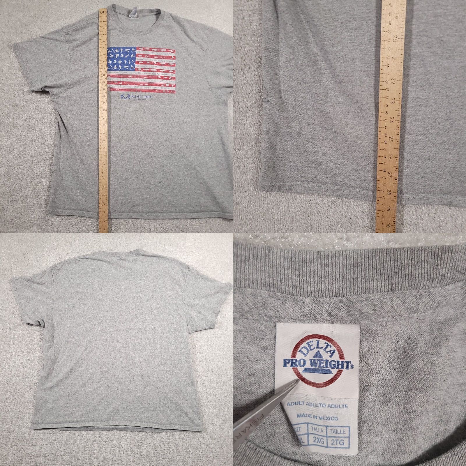 Delta VINTAGE RealTree Fishing T-Shirt Mens 2XL Gray American Flag Outdoors Camp Size US XXL / EU 58 / 5 - 8 Thumbnail