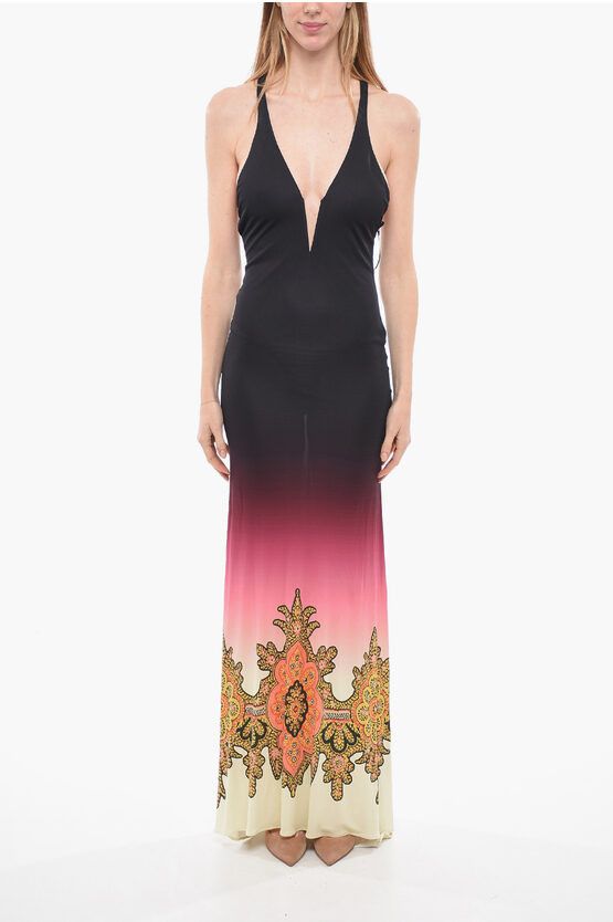 image of Etro Gradient Longline Dress With Paisley Print in Black, Women's (Size Small)