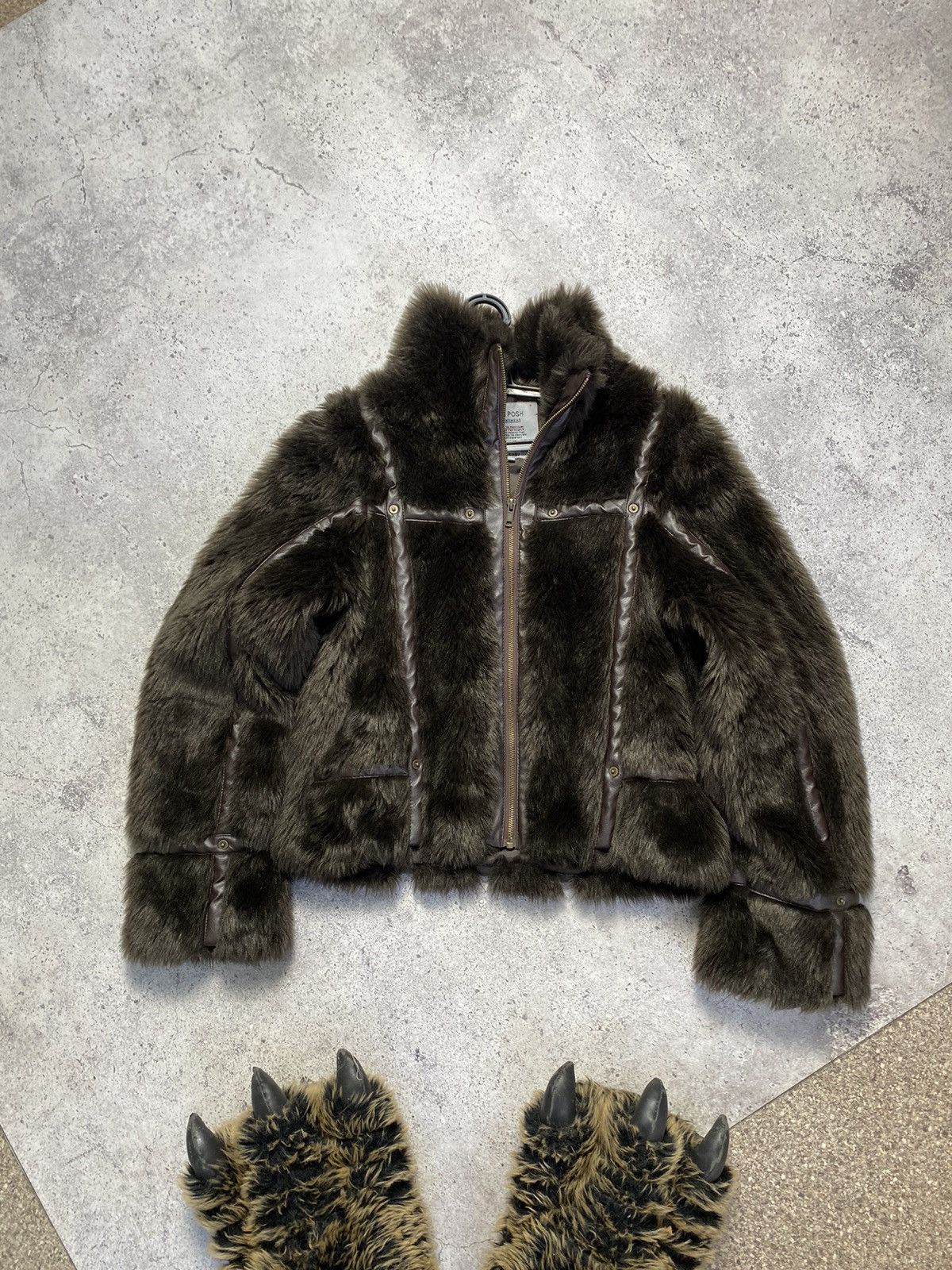 image of Archival Clothing x Beauty Beast Japanese Vintage Fur Cropped Bandage Jacket Bomber in Brown (Size 