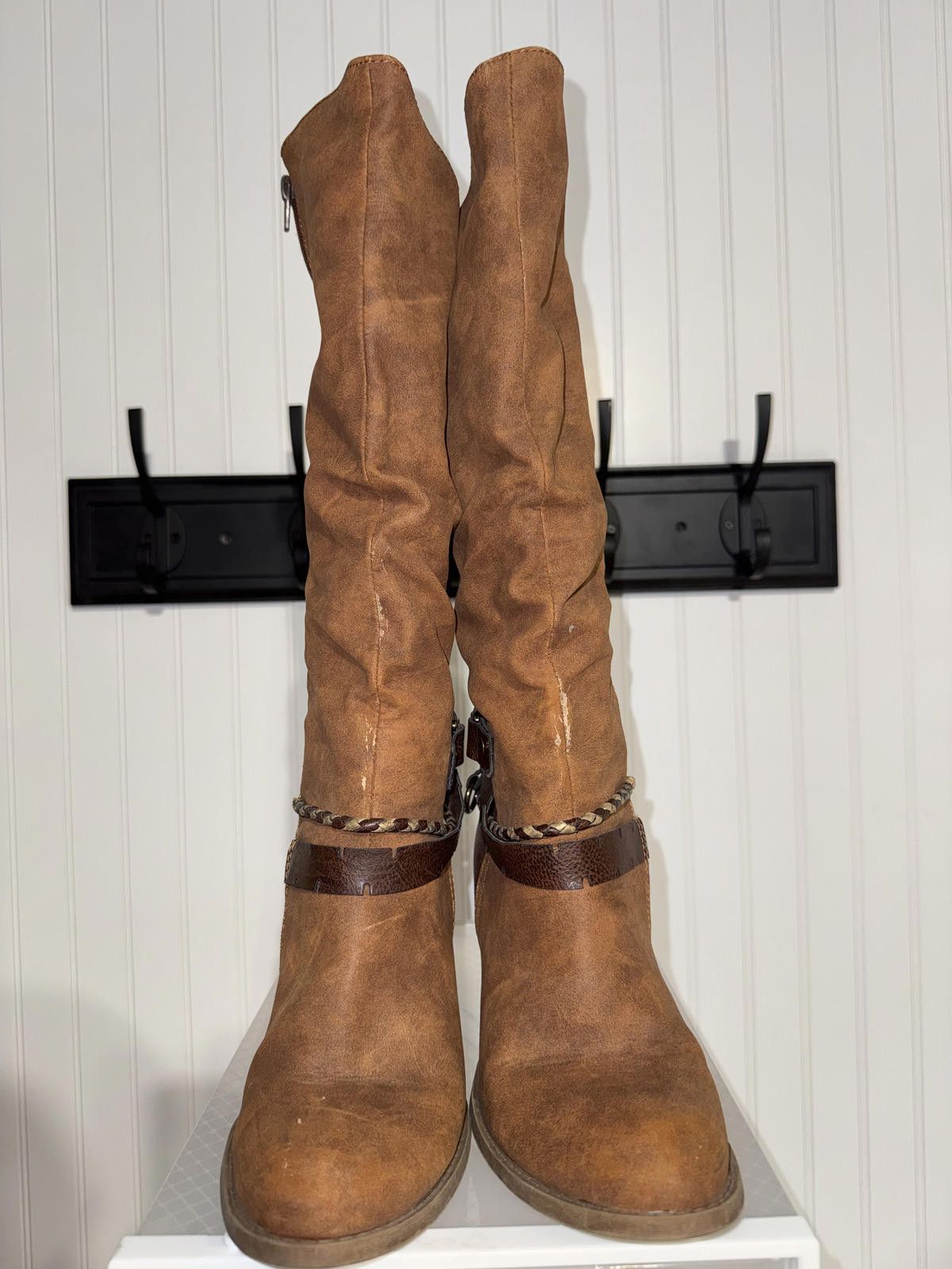 Kohl's Brown Mid-Calf Heeled Boots with Decorative Straps Size US 8 / IT 38 - 1 Thumbnail