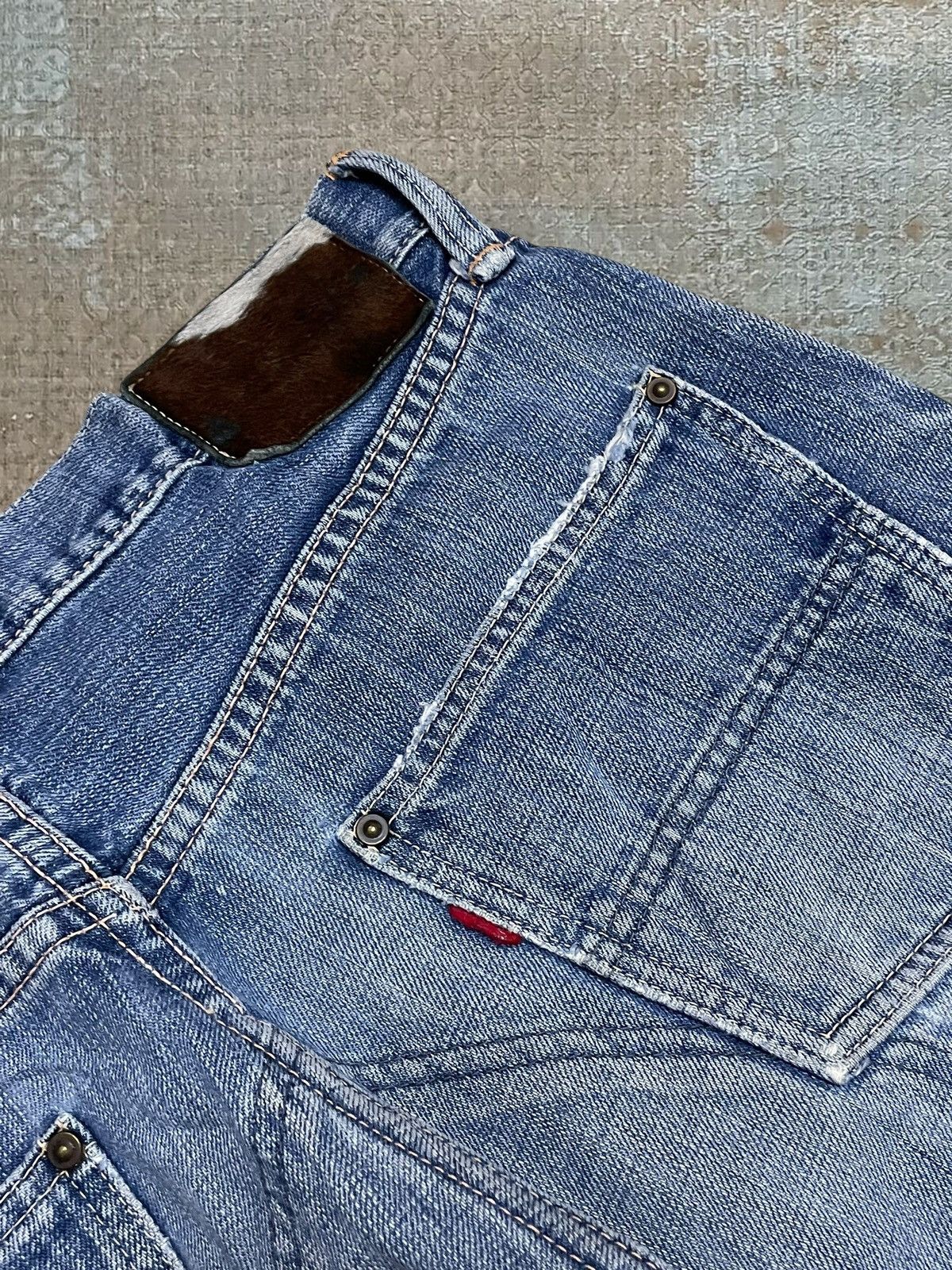 Japanese Brand Vintage 1990s Designer Jappan Studio Ecru Distressed Denim Size US 32 / EU 48 - 16 Thumbnail