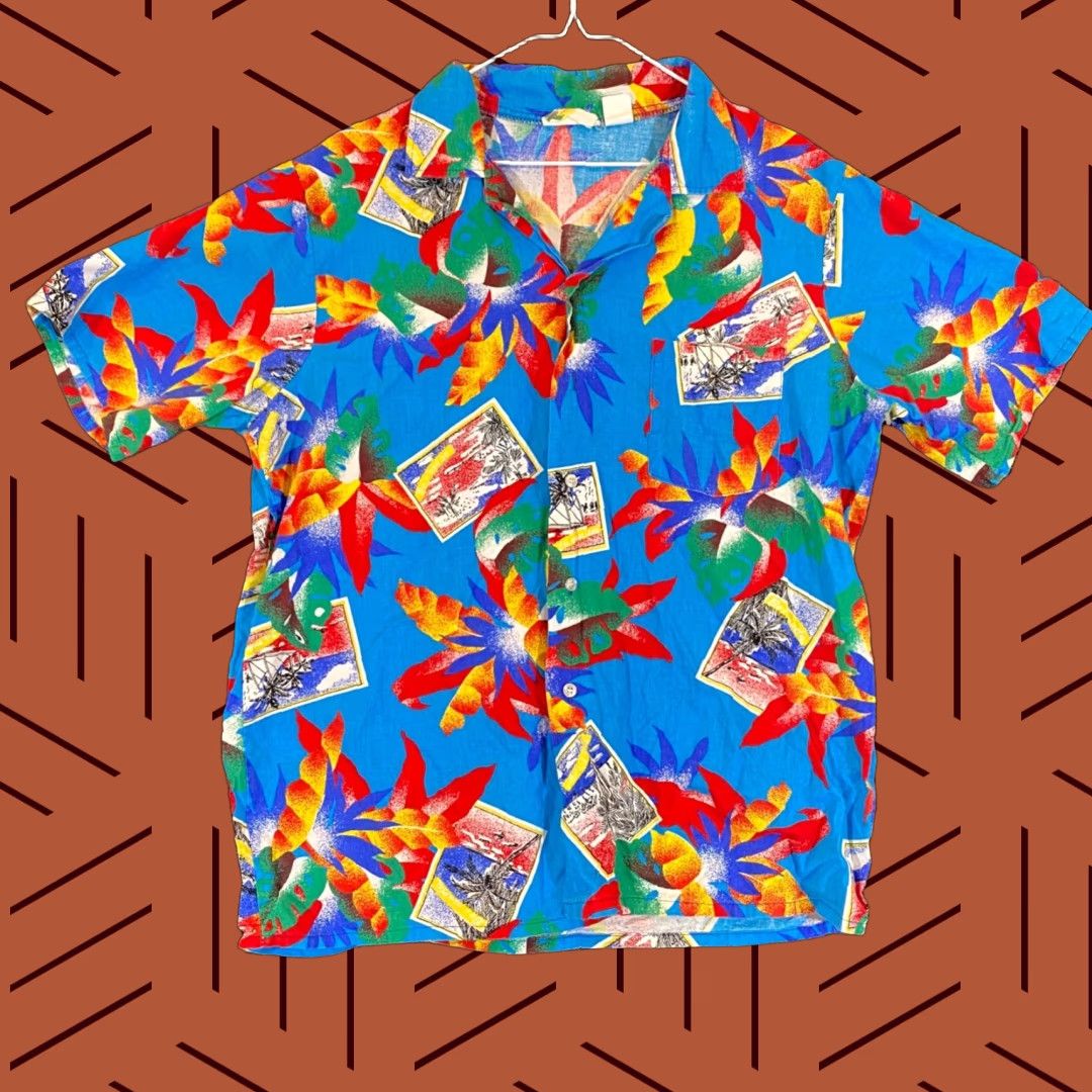 Vintage Vintage Hawaiian Shirt Mens XL Blue Floral Short Sleeve Casual Summer Cotton Made in USA Size US XL / EU 56 / 4 - 1 Thumbnail