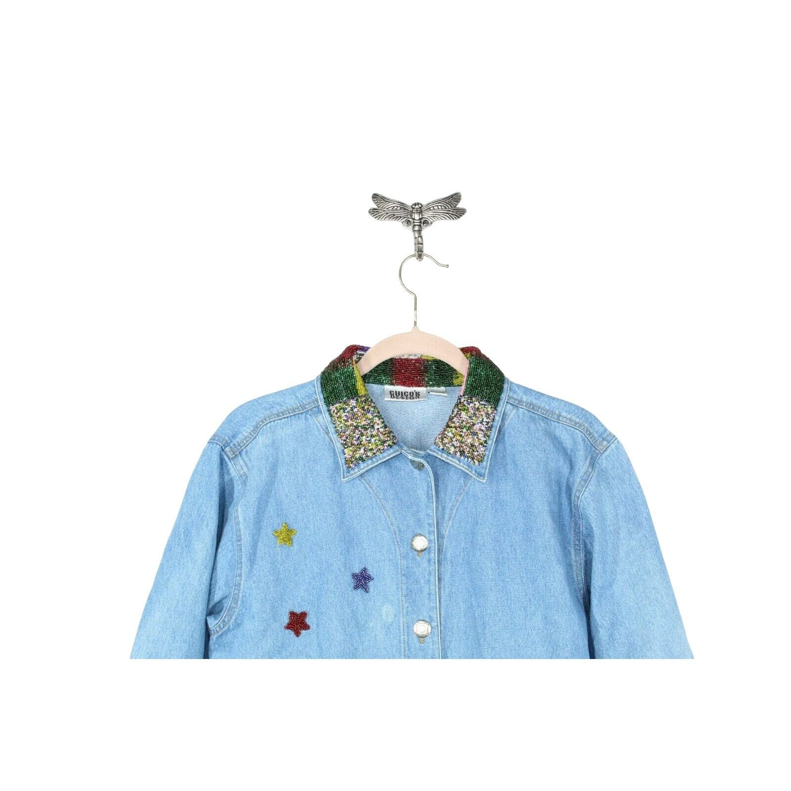 Other Chico's Design Womens Button Front Beaded Denim Jacket Size XS / US 0-2 / IT 36-38 - 2 Thumbnail