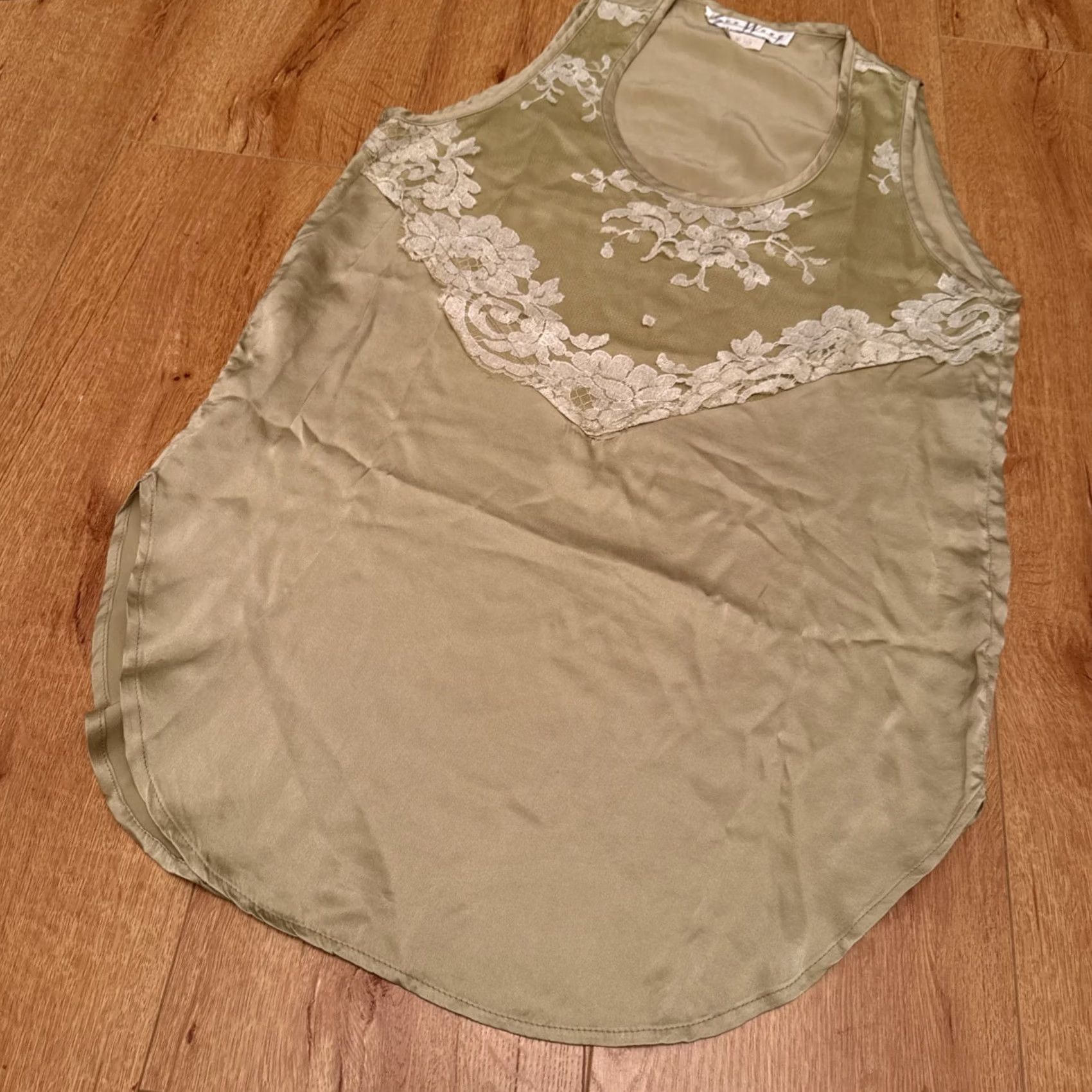 Vintage Sue Wong Silk Boho Sleeveless Floral Lace M Top Blouse Green Sage Green Pistachio Lace Womens M Size M / US 6-8 / IT 42-44 - 5 Thumbnail