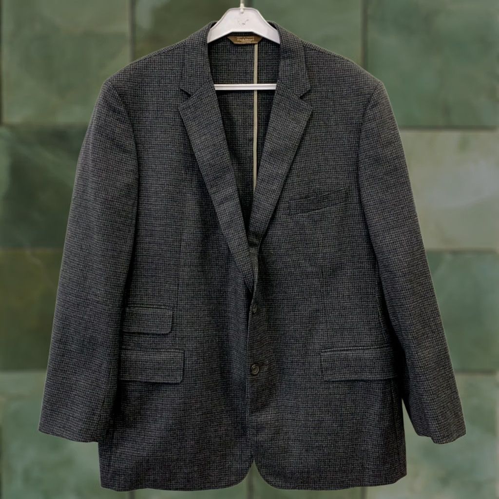 Paul Stuart Paul Stuart Blazer Sport Coat 46R Gray Blue Houndstooth Wool Made In Canada Mens Size 46R - 1 Thumbnail