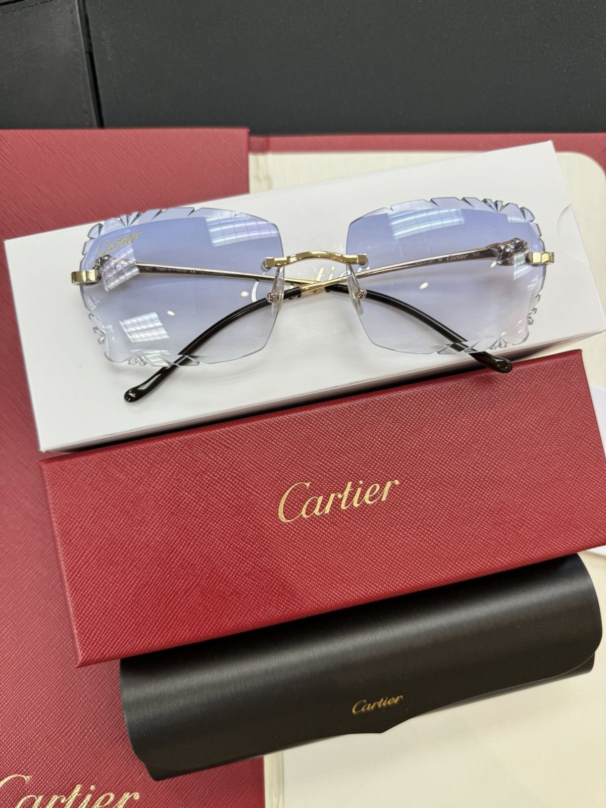 image of Cartier Panther Pantherè Gold Diamond Cut Sunglasses, Men's