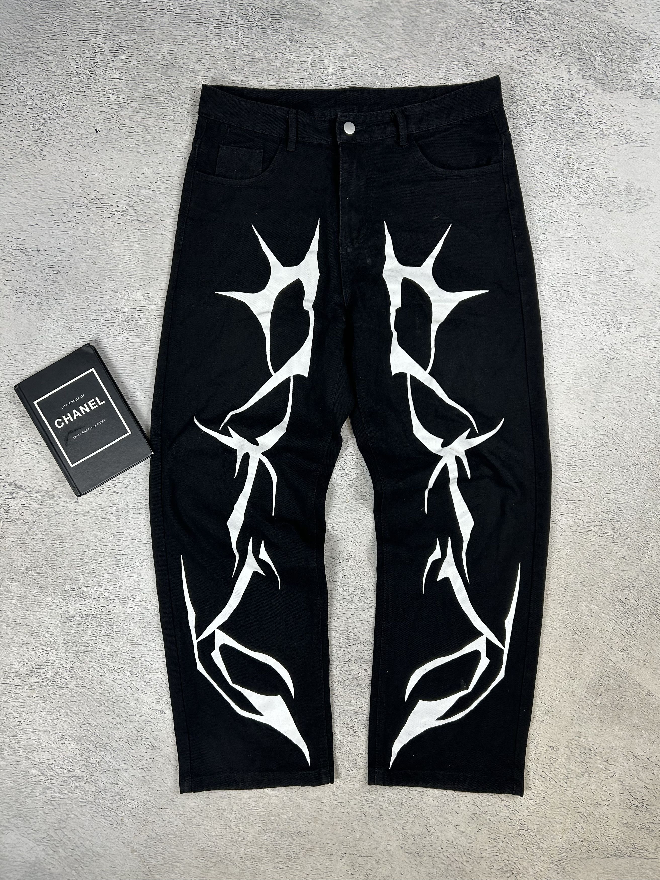 JNCO × Japanese Brand Streetwear Baggy Jeans Skeleton Black Crazy SK8 AOP Drill Size US 32 / EU 48 - 4 Thumbnail
