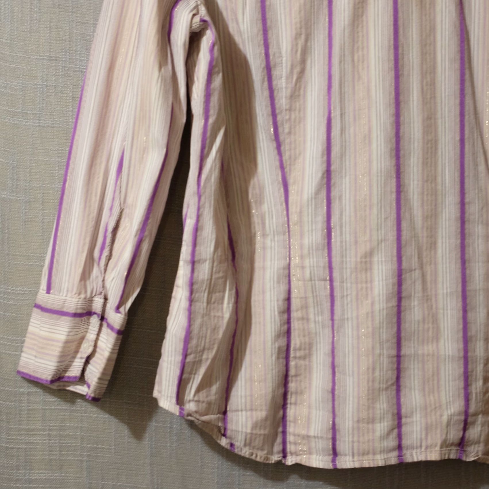 Vintage New York & Company Stretch Metallic Purple Stripe Button-Up Womens XL Shirt Size XL / US 12-14 / IT 48-50 - 7 Thumbnail