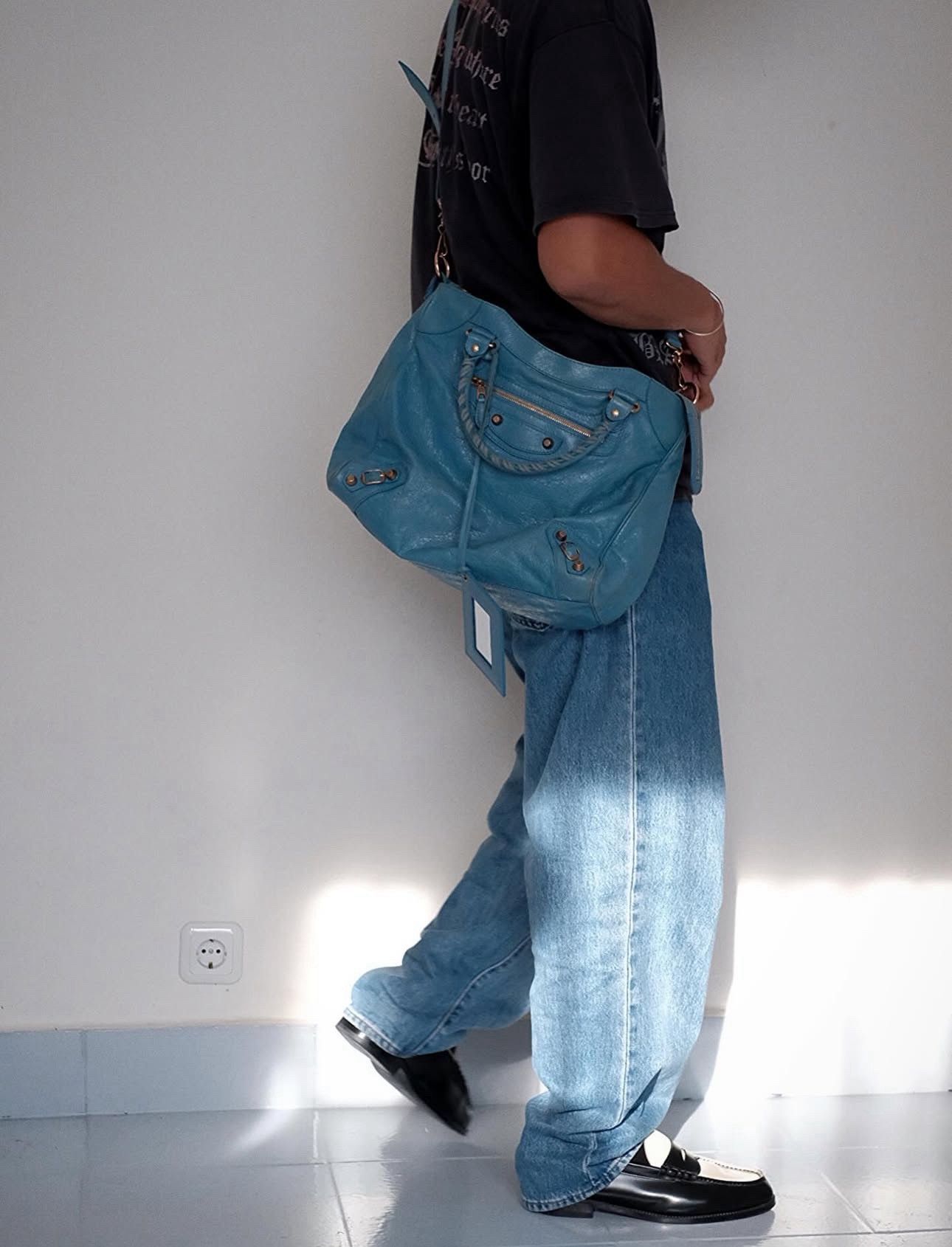 Balenciaga Velo Leather Shoulder Bag in Blue, Women's