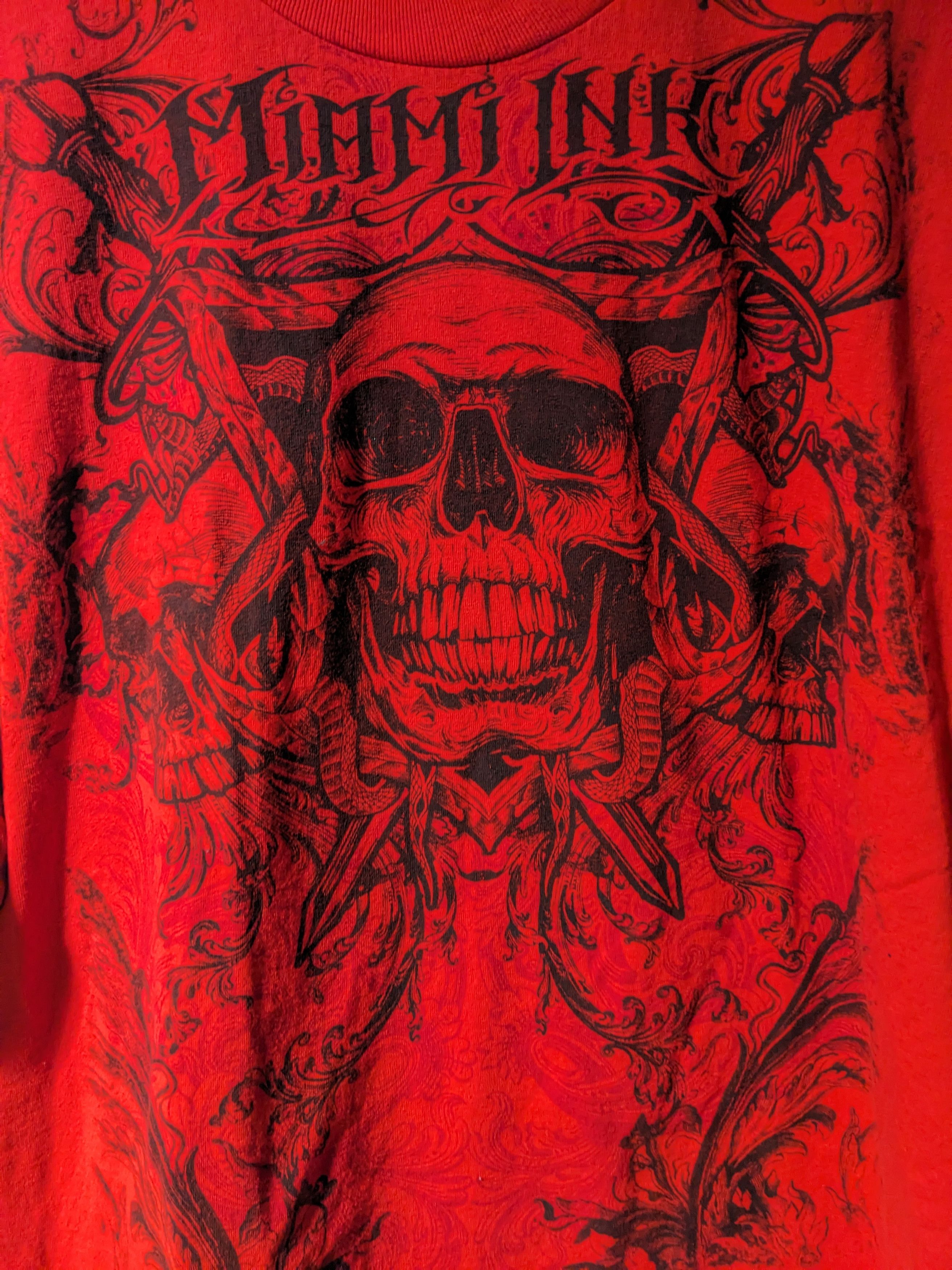 Affliction × Vintage Vintage Y2K Miami Ink Skull Affliction Red XX-Large T-Shirt Size US XXL / EU 58 / 5 - 2 Thumbnail