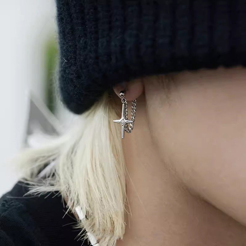 Jewelry × Sterling Silver Cross Retro Earrings One Pairs Chrome Jewelry Size ONE SIZE - 2 Thumbnail