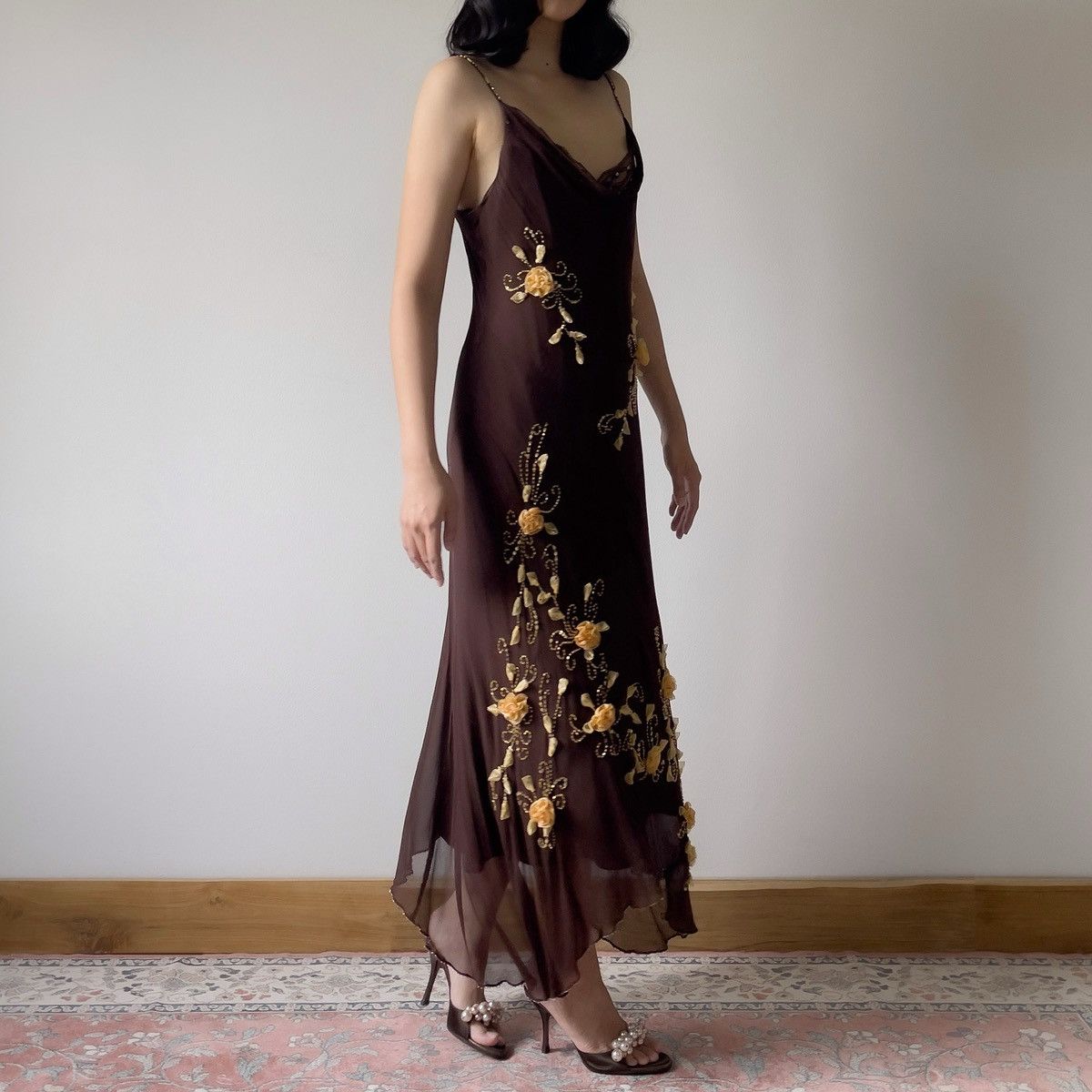 Other Vintage 1990s Silk Chiffon Brown Evening Gown (S–M) Size M / US 6-8 / IT 42-44 - 1 Thumbnail