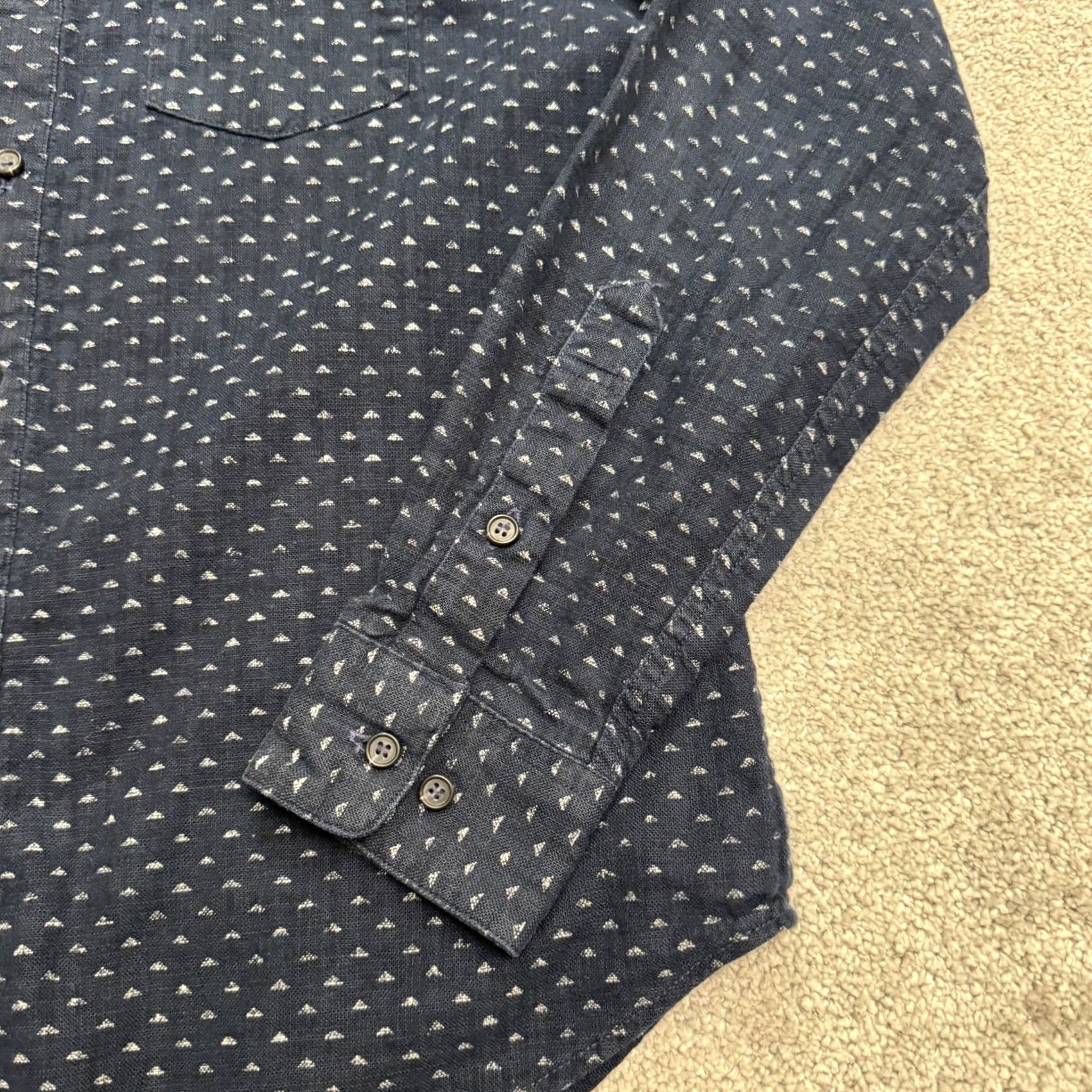 Vintage Blade + Blue Shirt Mens Small Navy Blue Cotton Long Sleeve Button-Up Geometric Button-Down Casual, Workwear, Travel Size US S / EU 44-46 / 1 - 3 Thumbnail