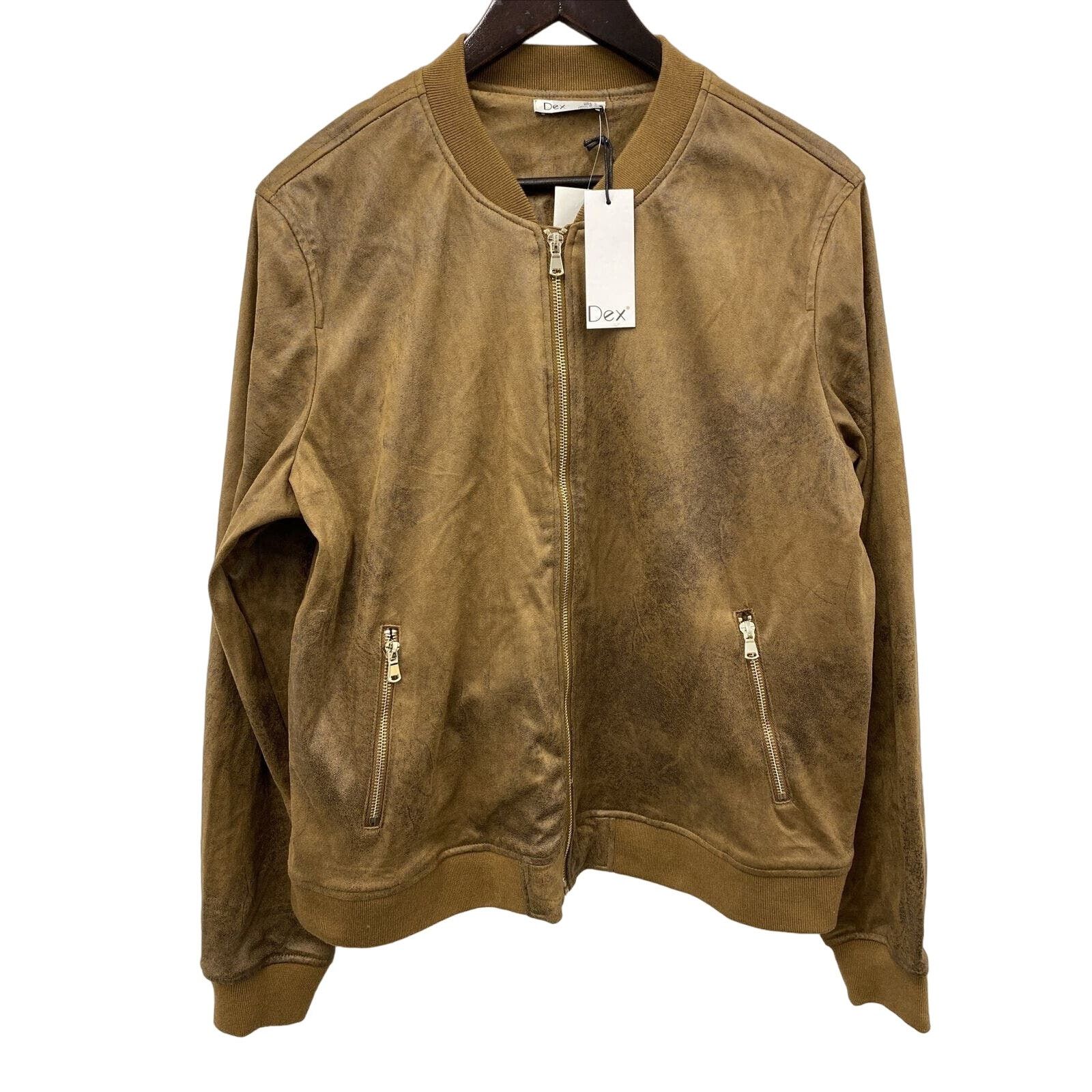 D.Exterior DEX Womens Jacket Large Tan Faux Suede Vegan Leather Bomber Size L / US 10 / IT 46 - 1 Thumbnail