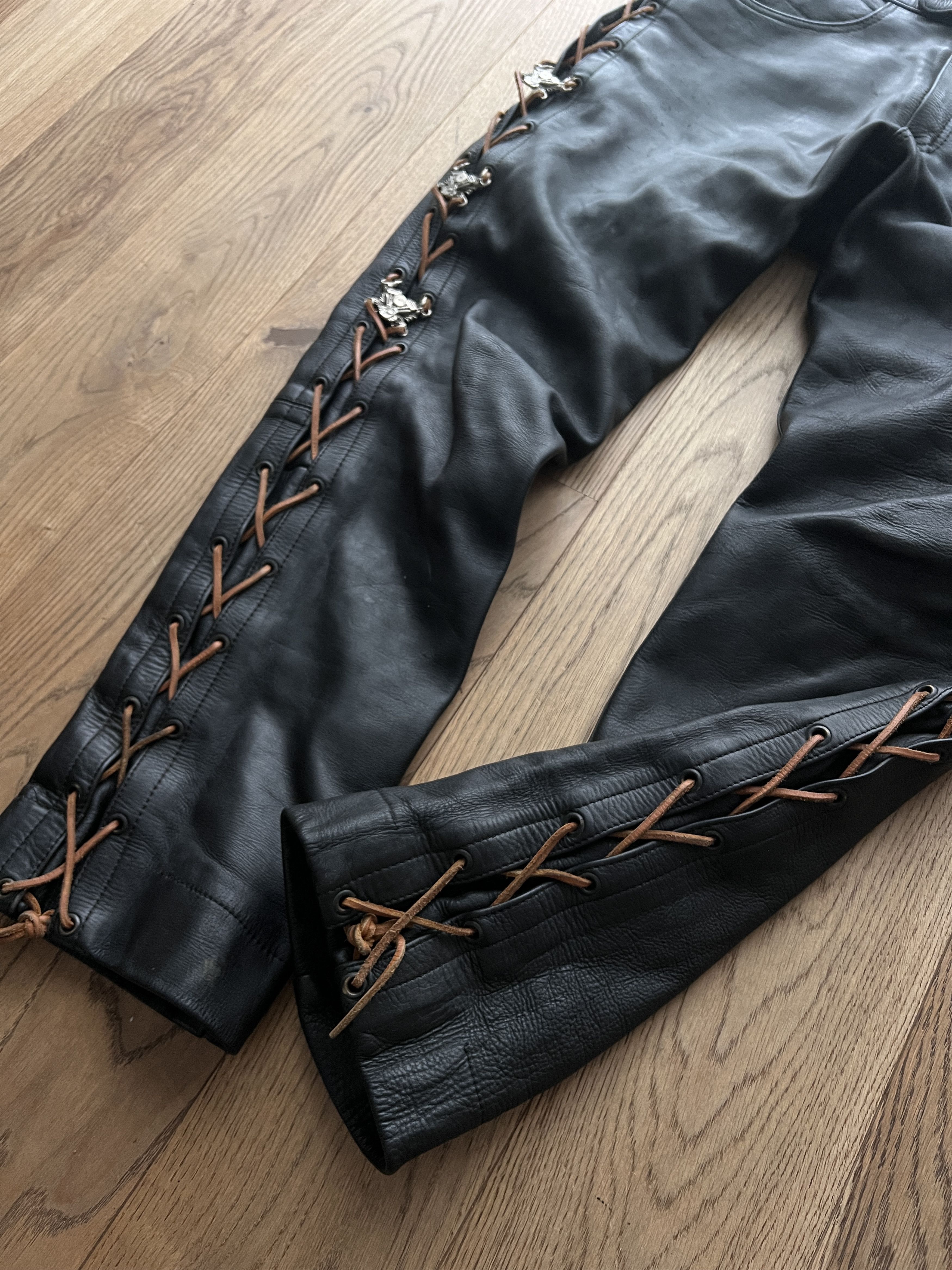 Hysteric Glamour SICK! Real leather vtg lace up pants cowboy core opium biker Size US 34 / EU 50 - 9 Thumbnail