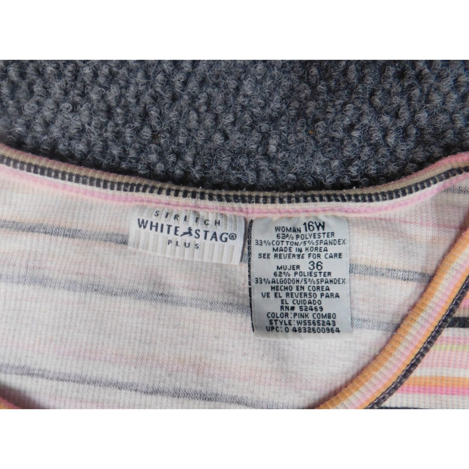 Vintage White Stag Blouse Shirt 16W Plus Striped Crew Neck Short Sleeve Pullover Casual Womens Orange Cotton Polyester Rayon Stretch Basic Classic Vintage: No Size XXL / US 16-18 / IT 52-54 - 7 Thumbnail