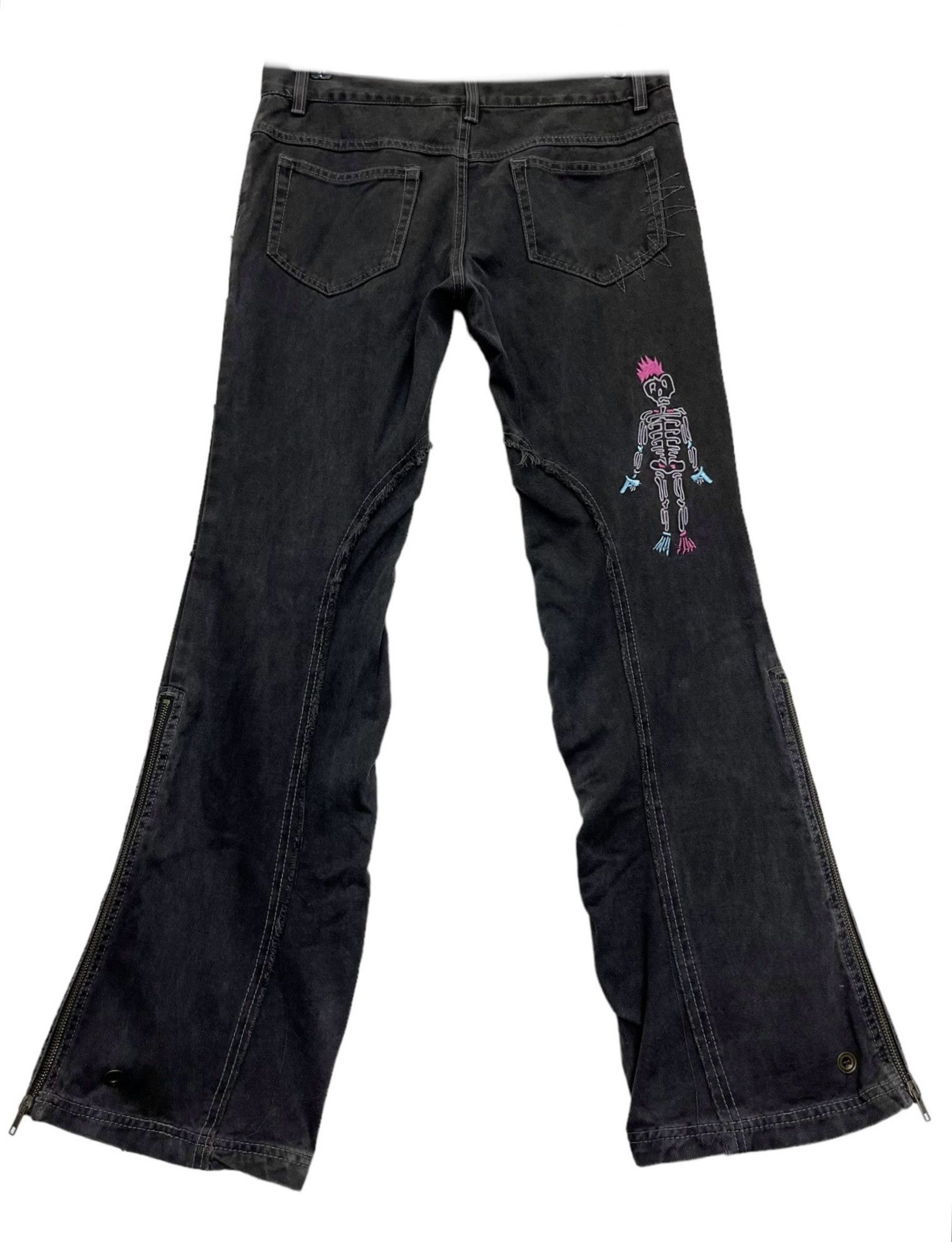 Seditionaries 💀PUNK SKULL🔥90’s ALGONQUINS Frayed Denim Flared Zipper Leg Size US 30 / EU 46 - 7 Thumbnail