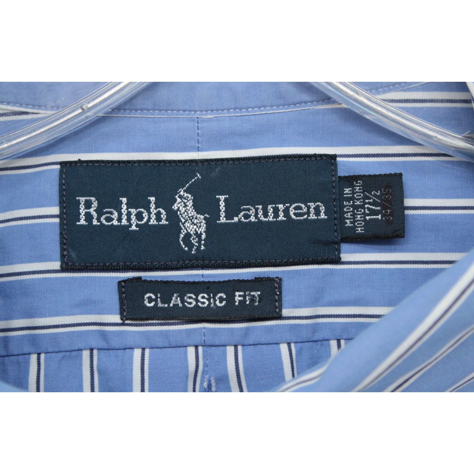 Polo Ralph Lauren VINTAGE Polo Ralph Lauren Dress Shirt Men’s 17.5 Blue Striped Button Short Sleeve VTG Size 48R - 5 Thumbnail