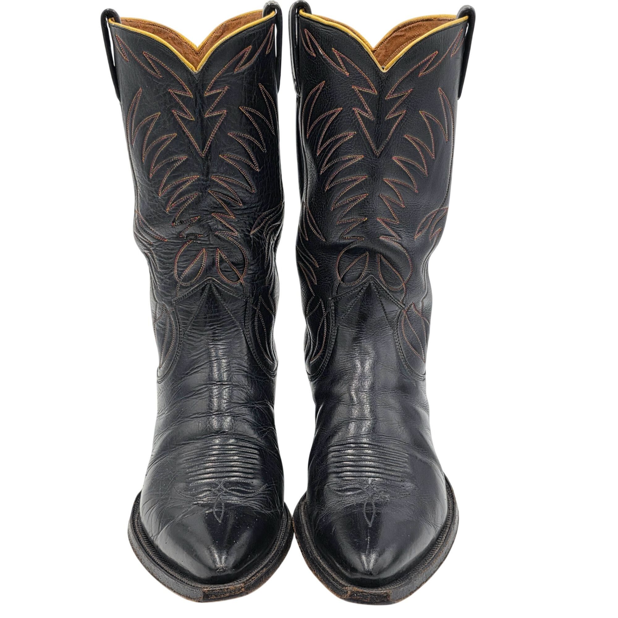 Justin Boots 1950s? Vintage Justin Boots Black Leather Men 10.5D Snip-toe Size US 10.5 / EU 43-44 - 8 Thumbnail