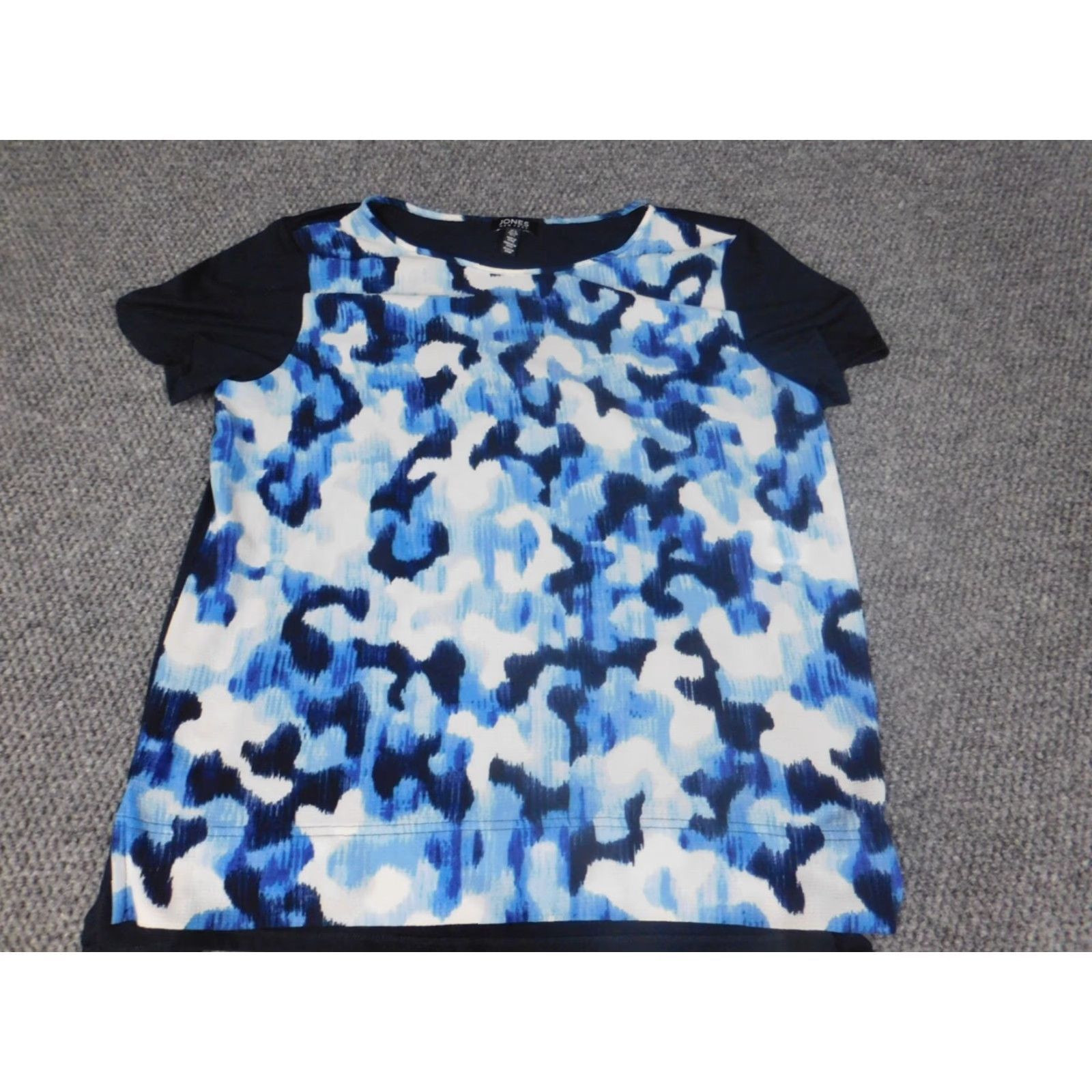 Jones New York Jones New York Womens Blouse L Blue Floral Crew Neck Short Sleeve Pullover Polyester Rayon Stretch Casual Regular Cap Sleeve Size L / US 10 / IT 46 - 3 Thumbnail