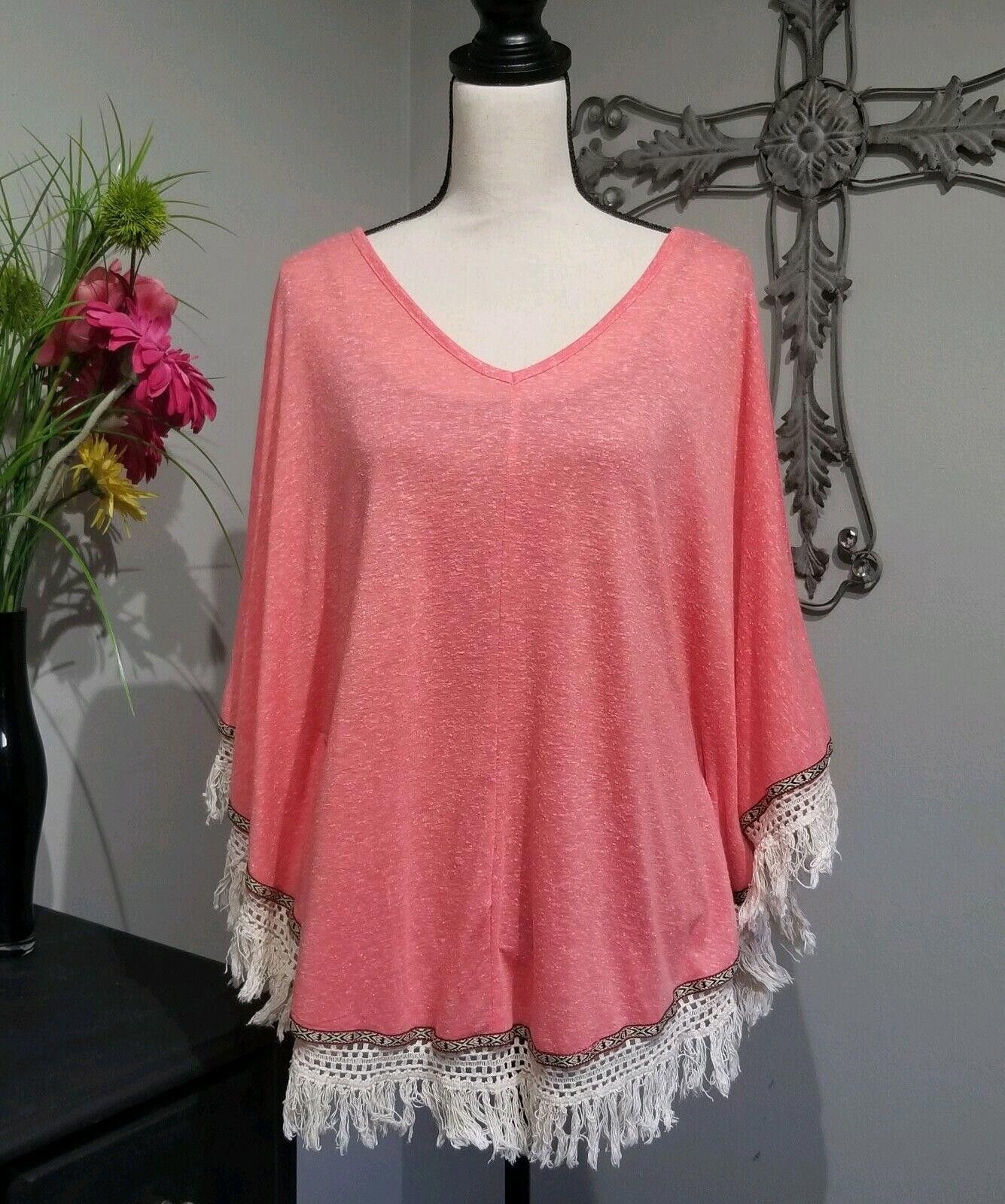Designer Red Camel Top Size Medium Pink With Fringe Native Dolman Size M / US 6-8 / IT 42-44 - 1 Thumbnail