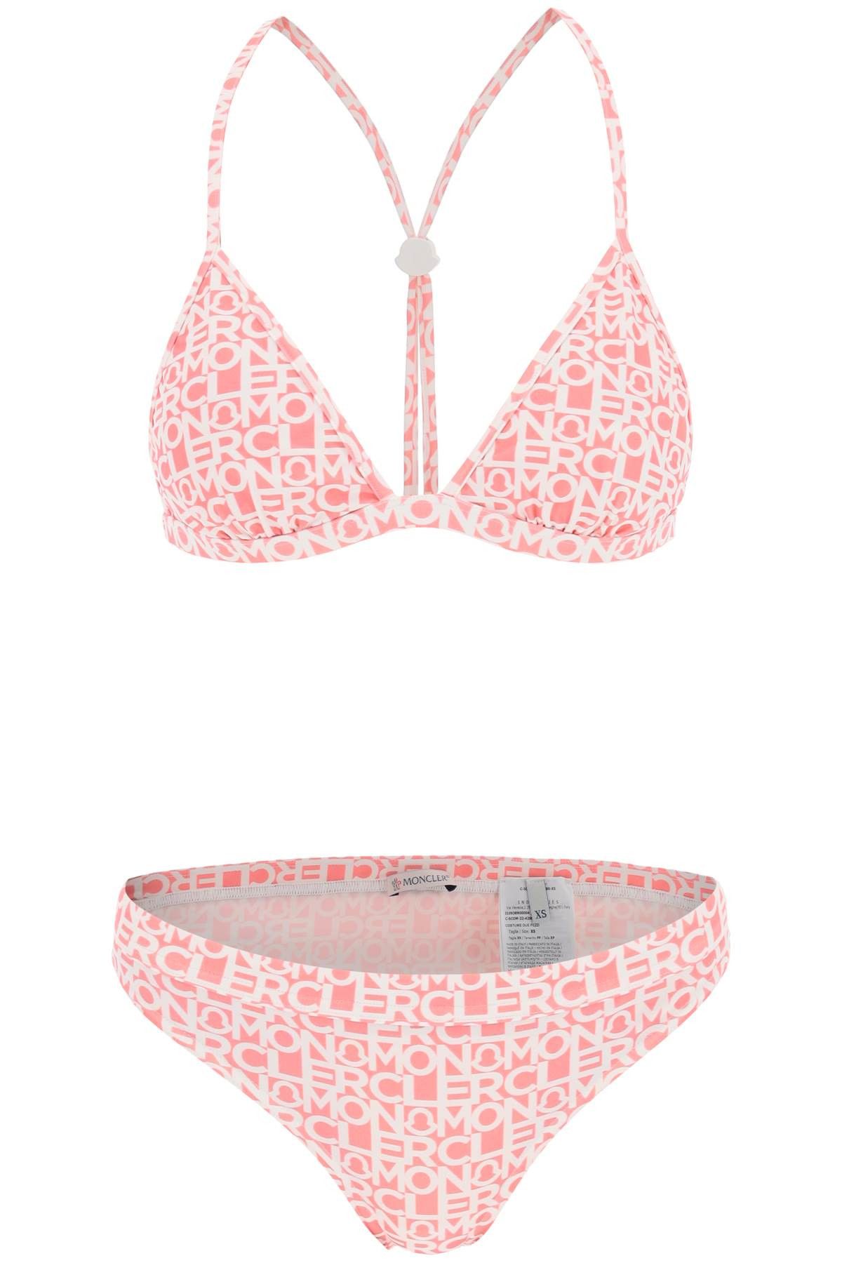 image of Moncler Bikini Set With Logo Print in Pastel Pink, Women's (Size Large)