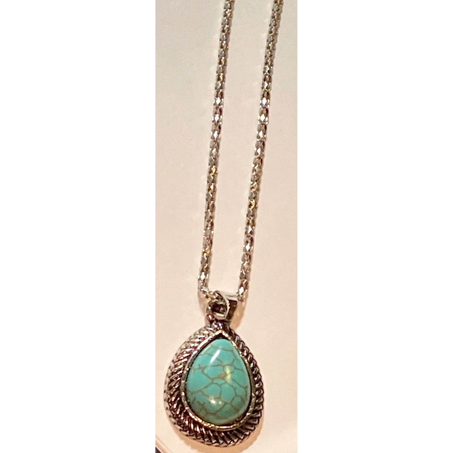 Other Turquoise Teardrop Pendant Necklace With Silver-Tone Chain 1 Size ONE SIZE - 3 Thumbnail