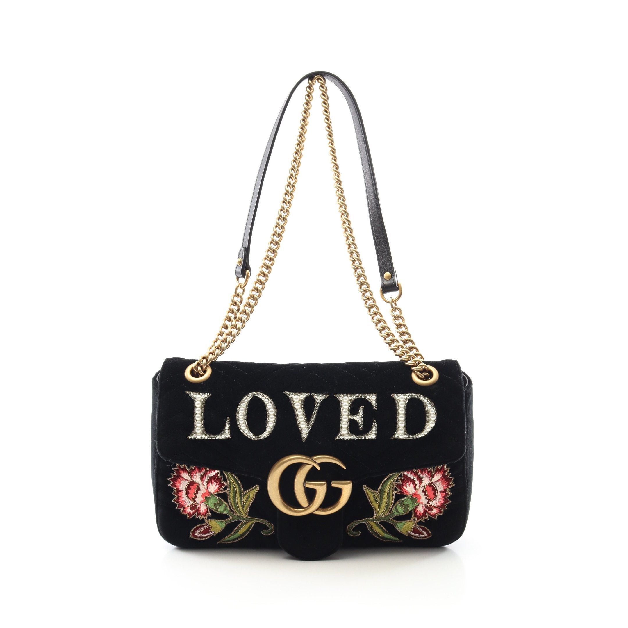 Gucci Gucci Gg Marmont Velvet Medium Chain Shoulder Bag Embroidery Velor Black Multicolor Size ONE SIZE - 1 Thumbnail
