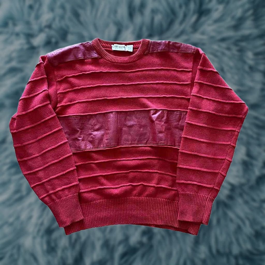 Vintage VINTAGE Loris Azarro Knit Sweater With Leather Patches Mens Large Red 80s Pullover Crew Neck Unisex Adults Long Sleeve Sweater (80s) Size US L / EU 52-54 / 3 - 1 Thumbnail