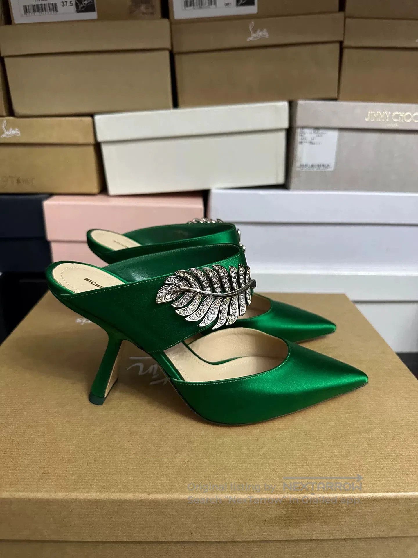 Nicholas Kirkwood Nicholas Kirkwood Green Crystal Leaf Heel Sandals. Size US 7 / IT 37 - 3 Thumbnail