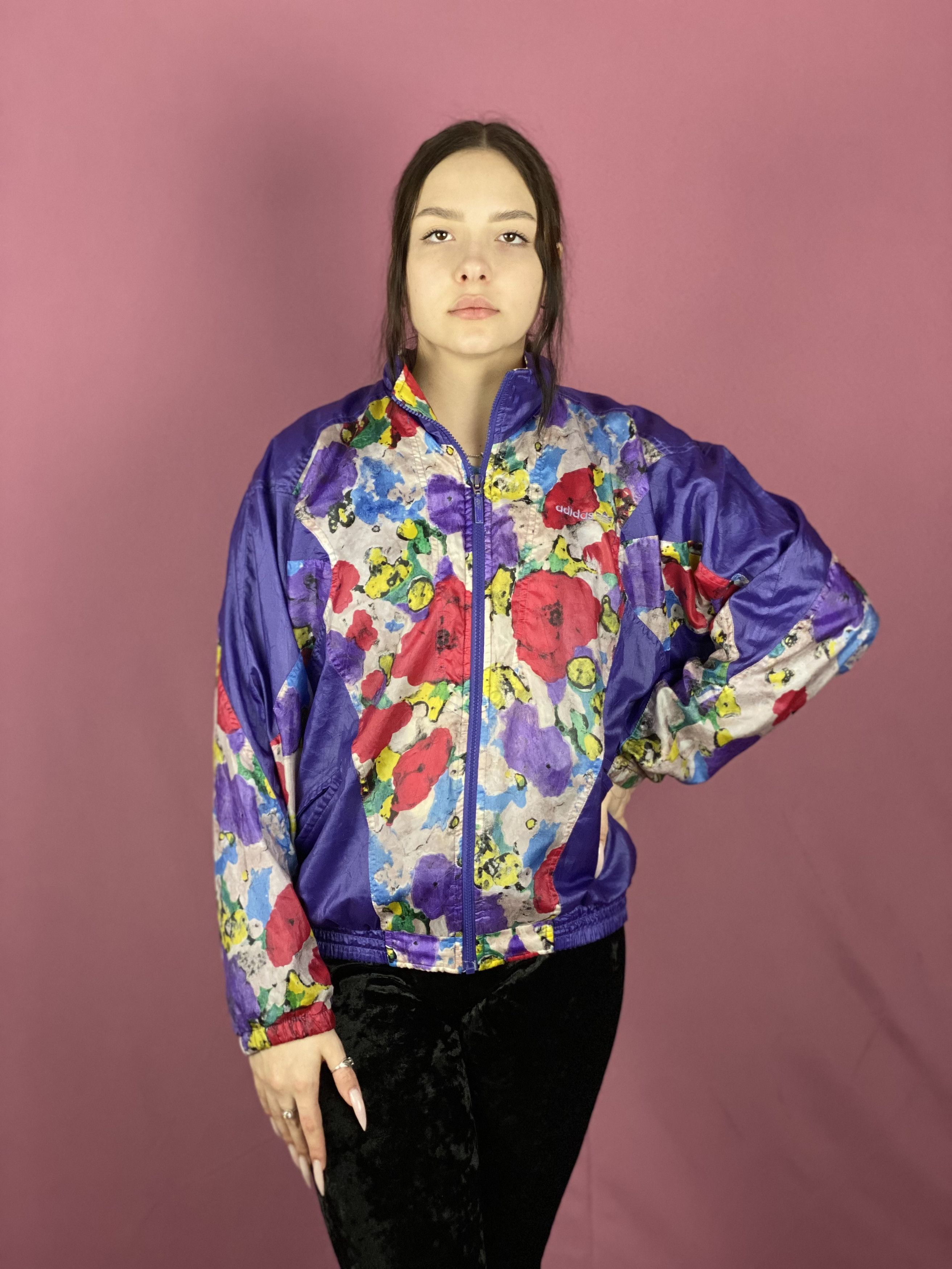 Adidas × Vintage 90s Adidas Vintage Women's Floral Windbreaker Jacket Size M / US 6-8 / IT 42-44 - 3 Thumbnail