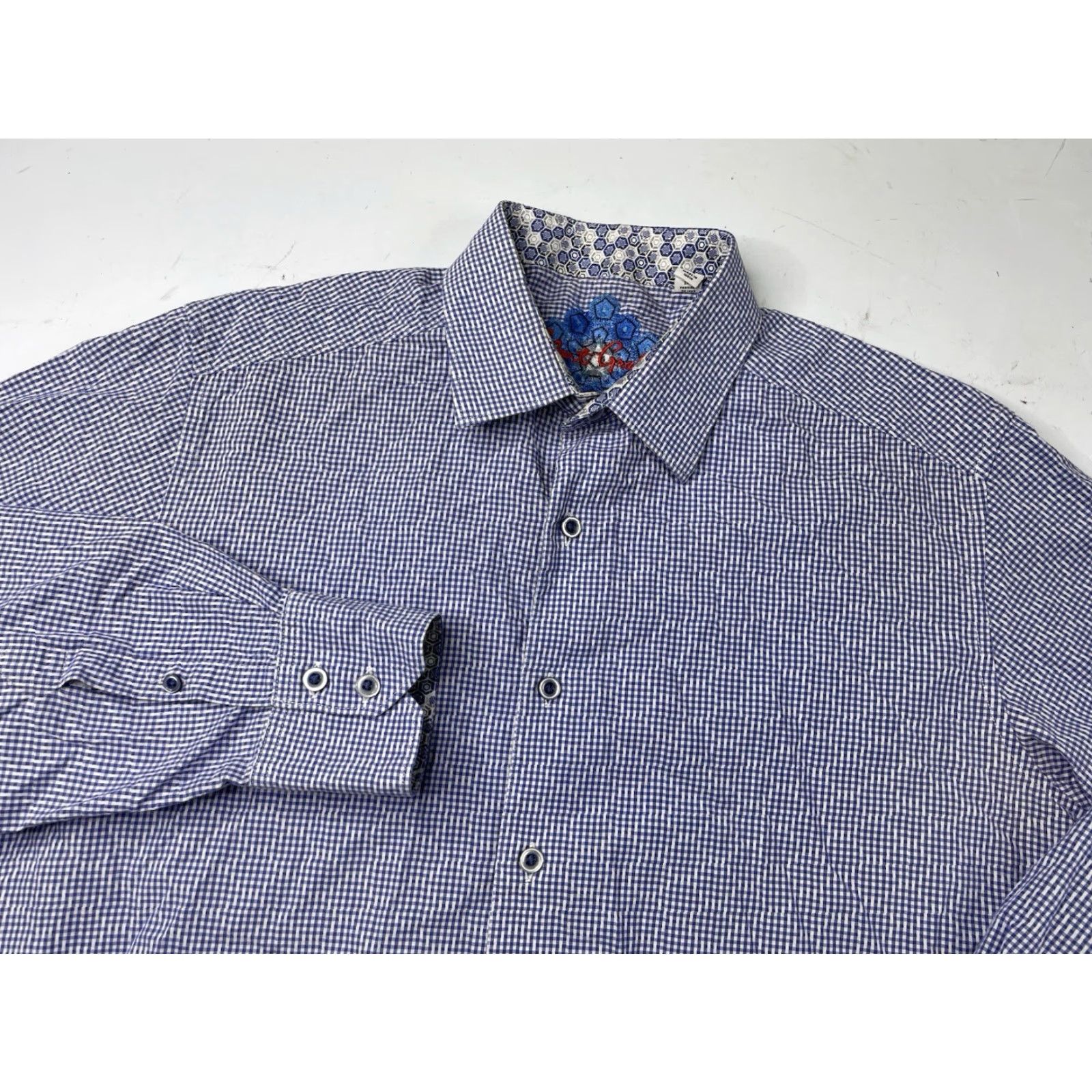 Robert Graham Robert Graham Shirt Button-Up Mens Regular Size M Blue Cotton Gingham Check Long Sleeve Button Cuffs Inside Collar Pockets Classic Designer Size US M / EU 48-50 / 2 - 2 Thumbnail