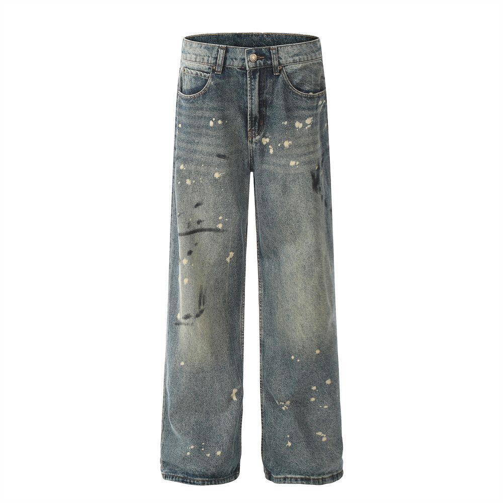 Jean Men's retro distressed casual ink-splashed straight jeans Size US 32 / EU 48 - 1 Thumbnail