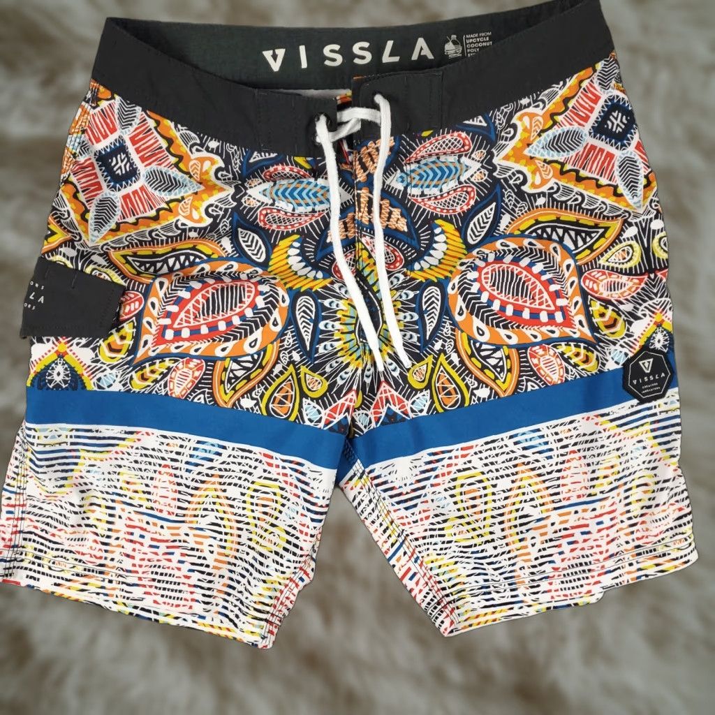 Vissla Vissla Mens Shorts Size 30 Board Shorts Blue Yellow Tropical Beach Trunks Swim Size US 30 / EU 46 - 1 Thumbnail