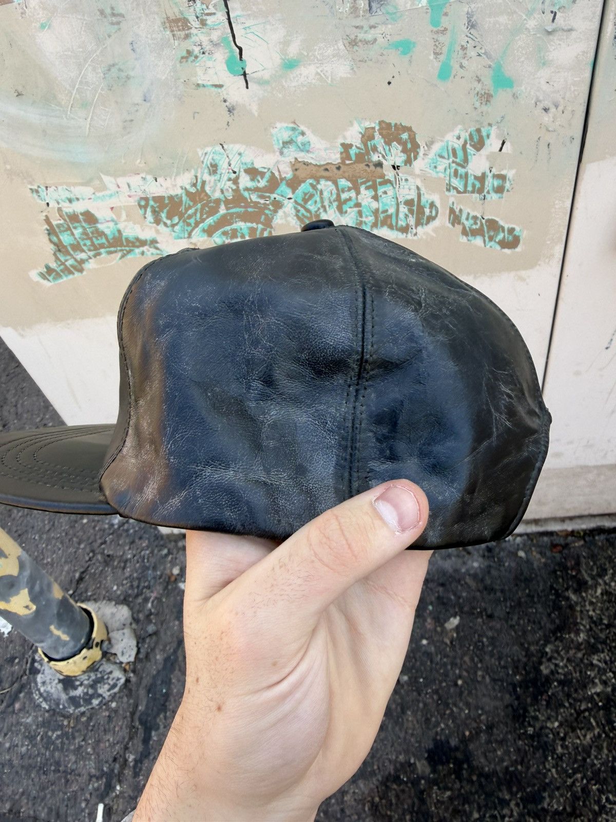 Vintage Vintage Black Leather Adjustable Hat Size ONE SIZE - 4 Thumbnail