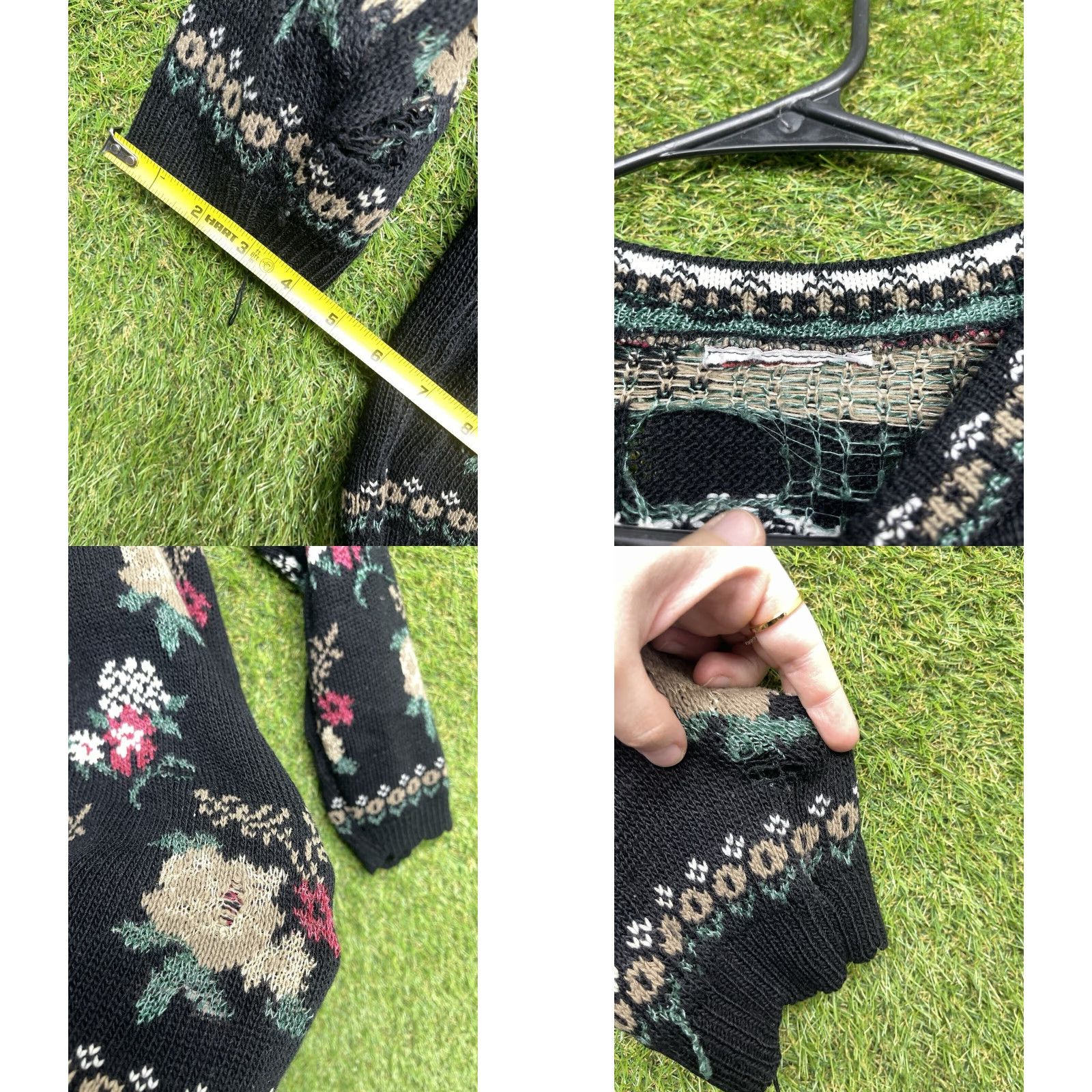 Vintage VINTAGE Grandma Sweater Womens XL Long Floral Knit 80s Rose Dana Scott Crew Neck Cozy Pullover Black - All Seasons Knitwear Womens XL Size XL / US 12-14 / IT 48-50 - 8 Thumbnail