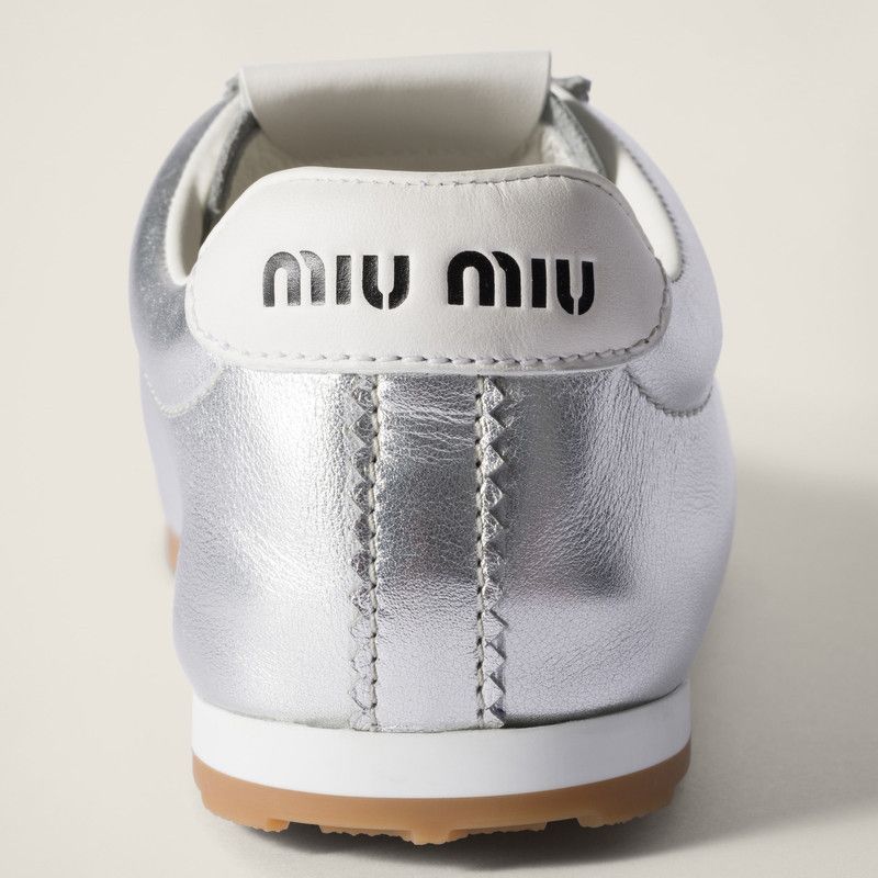 Miu Miu o1B3y1r0526 Plume Mordoré Calfskin Sneakers in Silver Size US 7 / IT 37 - 3 Thumbnail