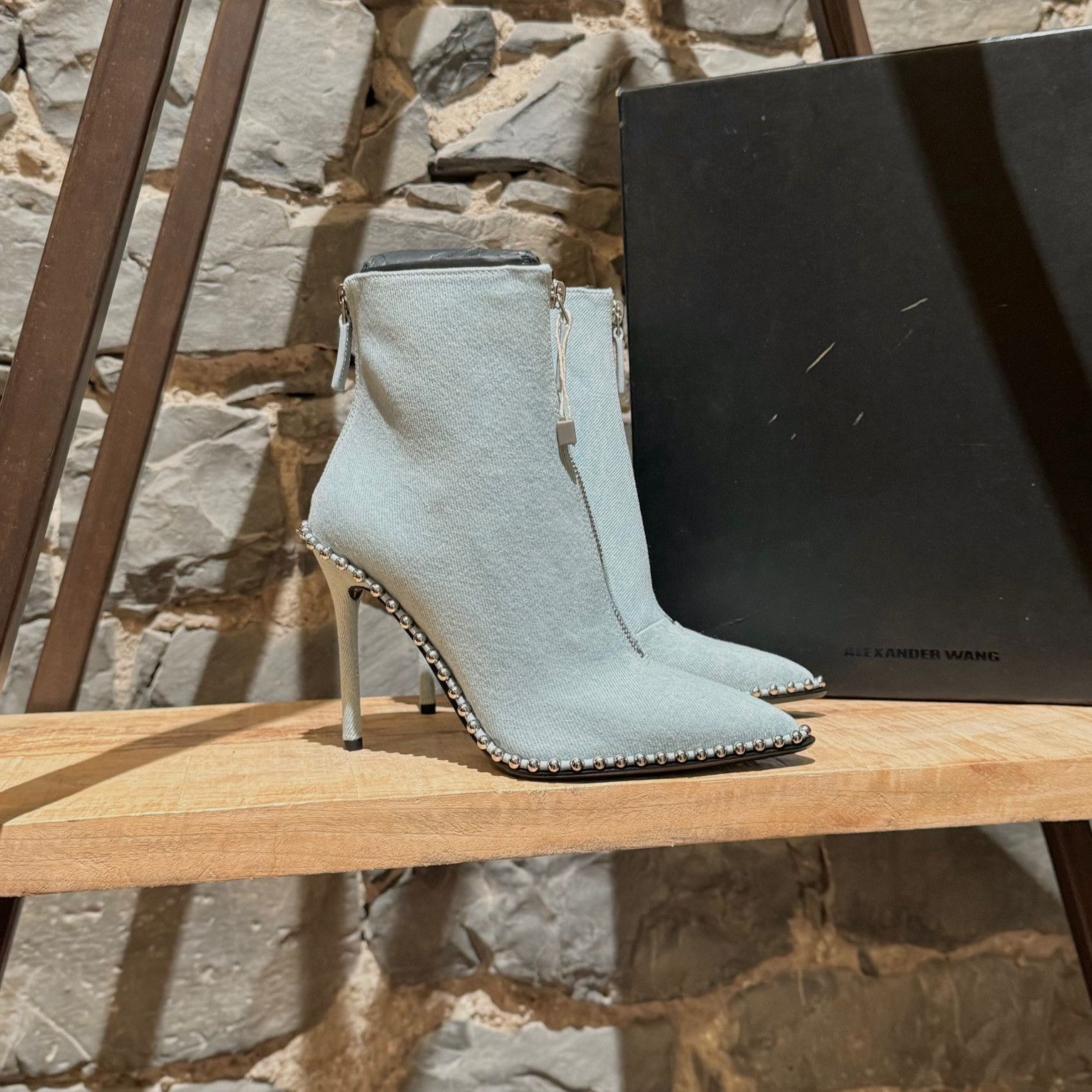 Alexander Wang Alexander Wang Light Blue Denim Eri Studded Ankle Booties Size US 5 / IT 35 - 1 Thumbnail