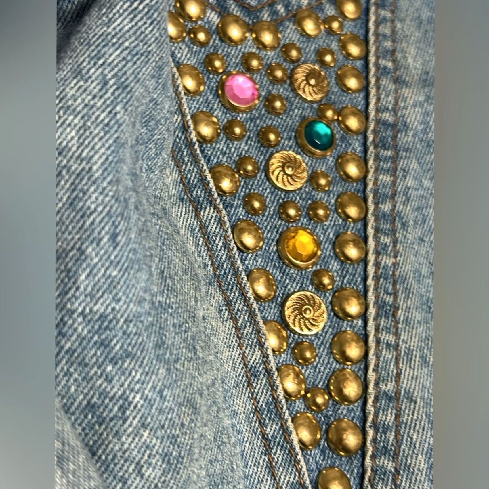 Denime VINTAGE Gazoz Beaded Bomber Jacket Blue Denim Large Women Size 36" / US 14 / IT 50 - 4 Thumbnail