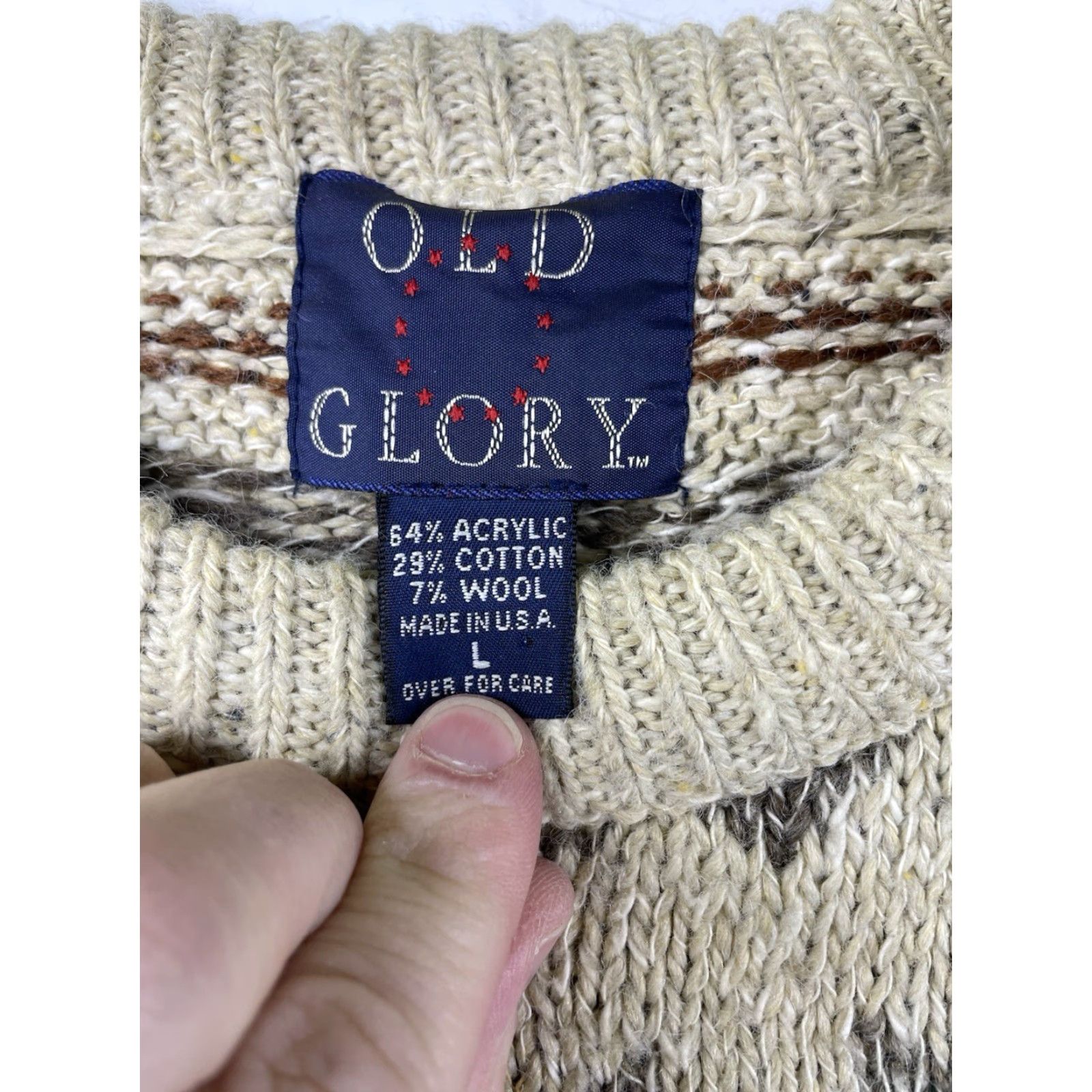 Vintage VTG Old Glory Sweater Crew Neck Adult L Ivory Cotton Knitted Chunky-Knit Vintage 90s Preppy Ski Casual Mens Pullover Size US L / EU 52-54 / 3 - 3 Thumbnail