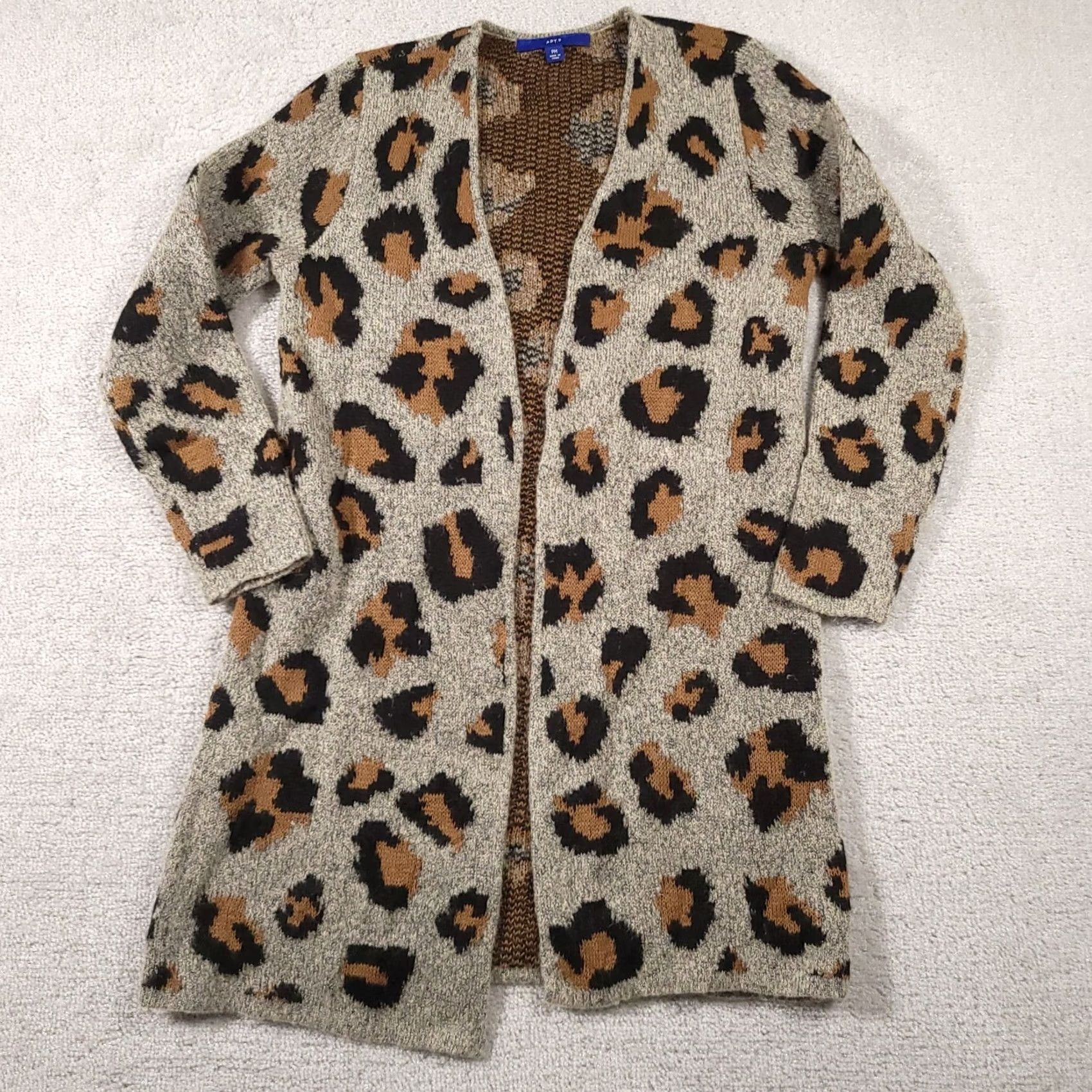 Apt. 9 Apt 9 Open Front Duster Cardigan Sweater Women's PM Petite Animal Print Leopard Shirt Womens Petite Multicolor Leopard Theme Open Front Cardigan Size M / US 6-8 / IT 42-44 - 2 Thumbnail