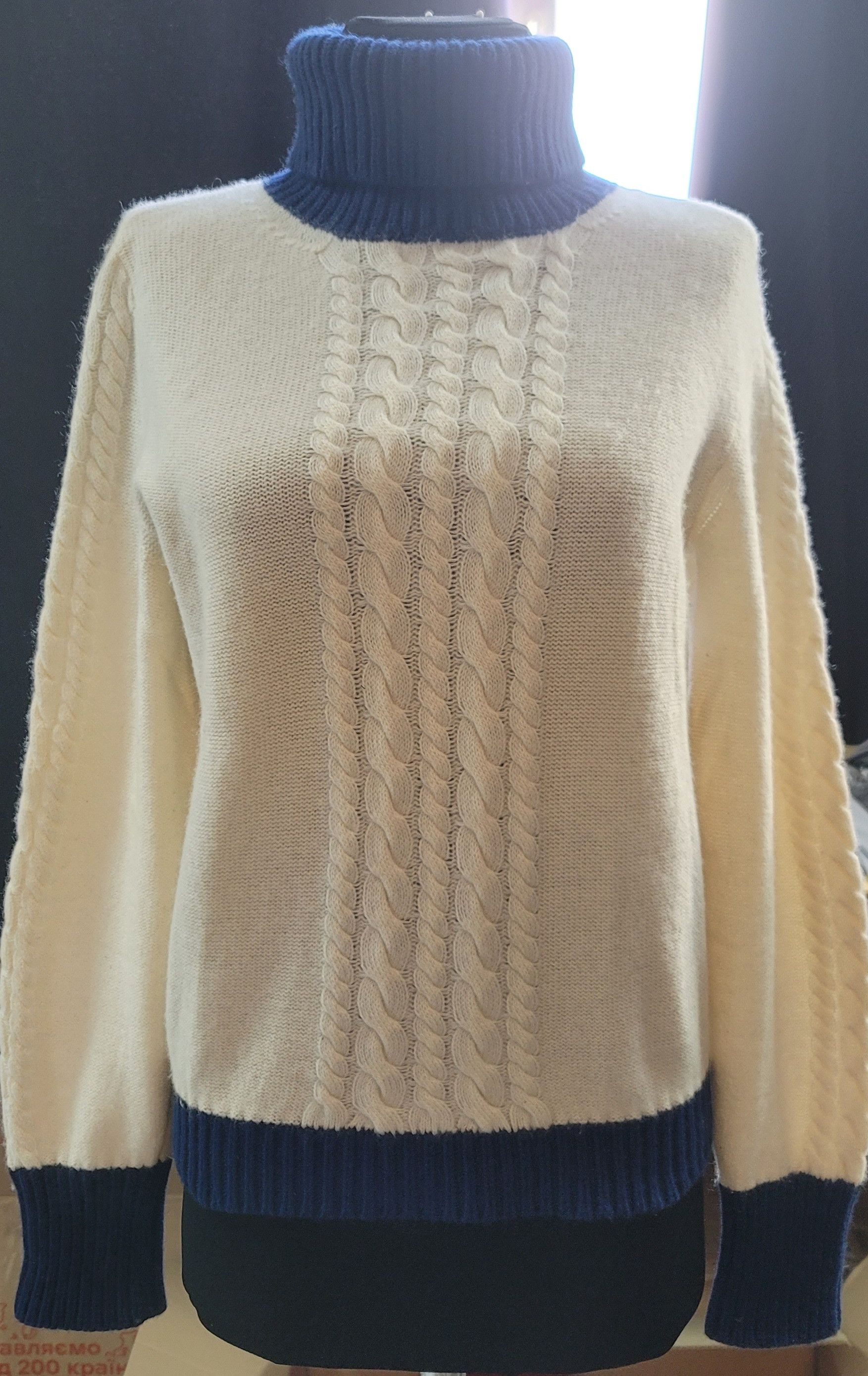 image of Jil Sander Turtle Neck Cashmere Cable Knit Sweater in Ivory, Women's (Size Small)