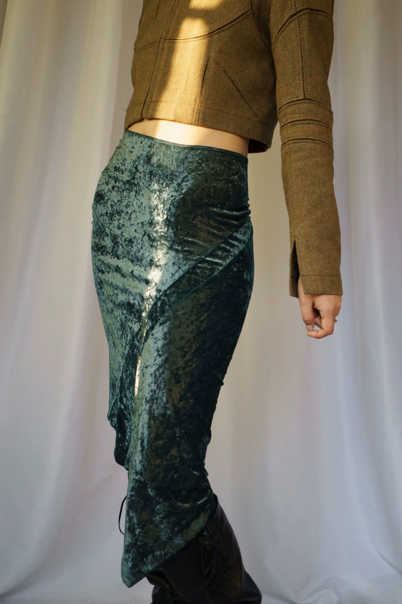 Junya Watanabe JUNYAWATANABE 1997 Lake Green Velvet Asymmetric Dress Size M / US 6-8 / IT 42-44 - 3 Thumbnail