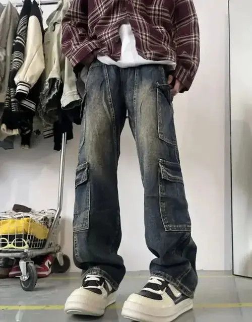 Japanese Brand Blue Color Straight Casual Trousers Cargo Denim Pant Size US 31 - 1 Thumbnail