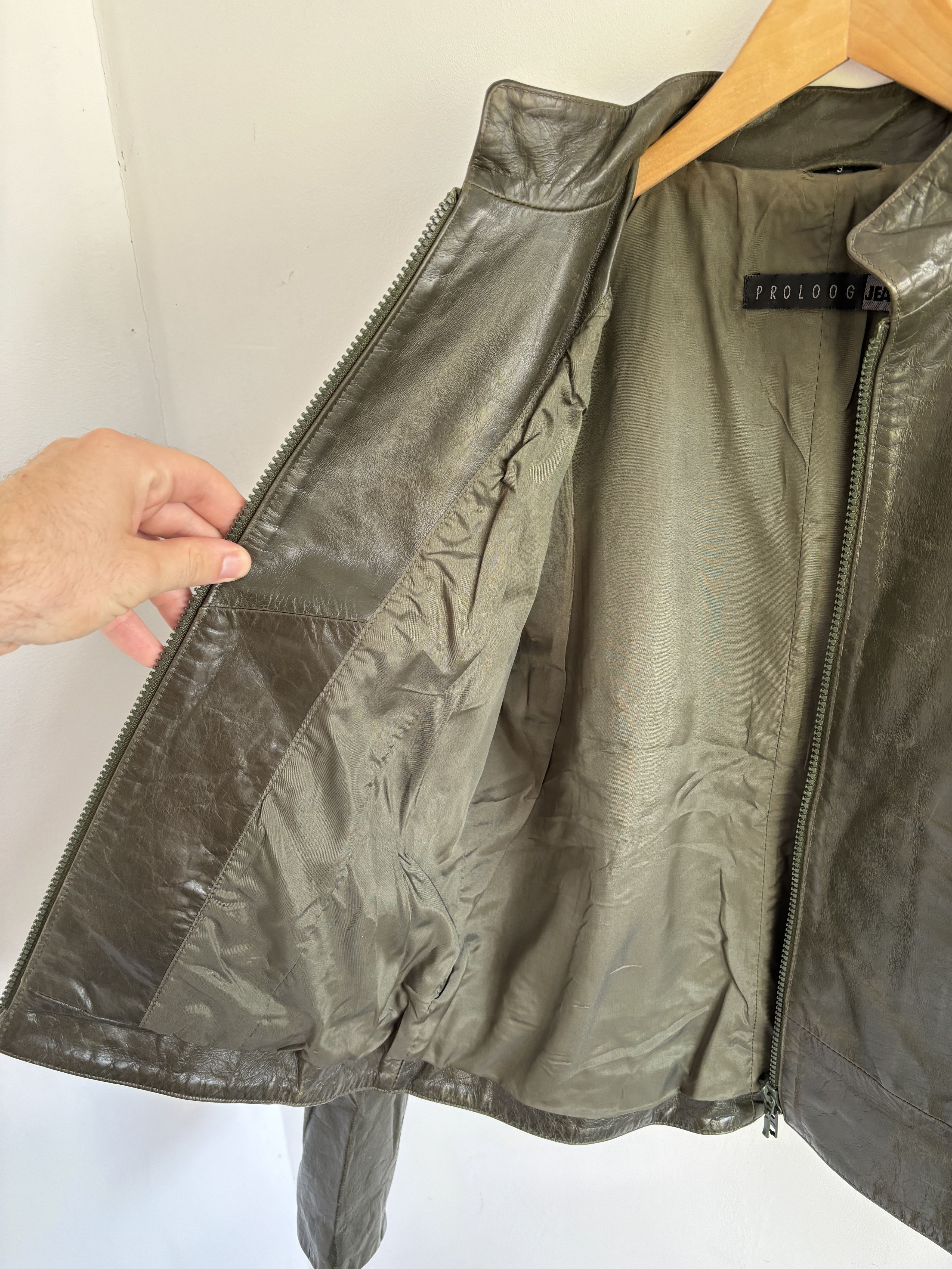 Genuine Leather Womens Olive Cow Nappa Leather Biker Style Rick Owens Jacket Size S / US 4 / IT 40 - 7 Thumbnail
