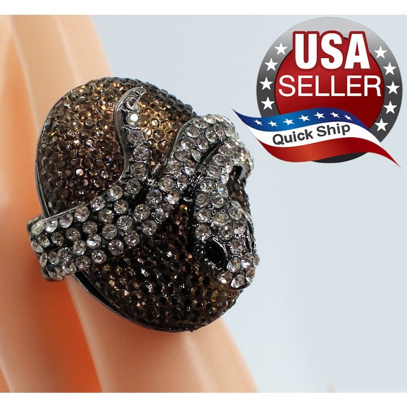 Other Coiled Serpent Snake Ring Black Rhinestones Transforms Goldh Size ONE SIZE - 1 Thumbnail