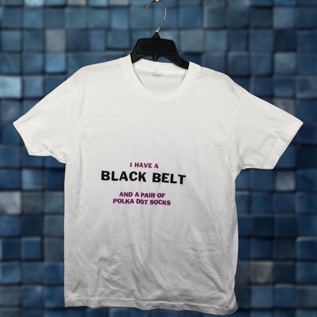Vintage Vintage Black Belt Shirt Mens Large White Funny Slogan Polka Dot Socks 80s USA Size US L / EU 52-54 / 3 - 1 Thumbnail