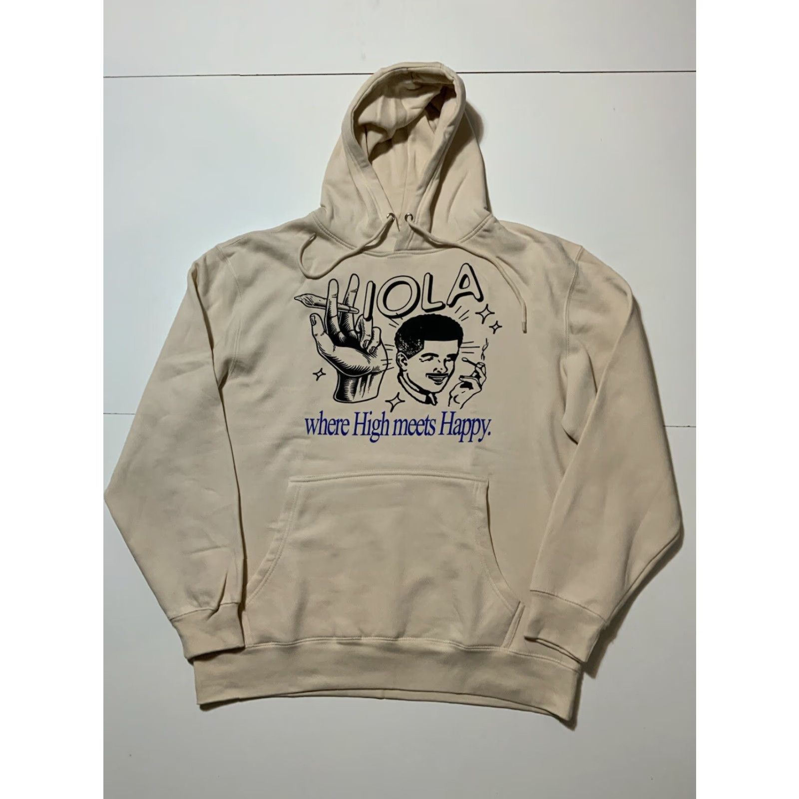 Vintage NWOT Viola Where High Meets Happy Cannabis Smoking Joint Pullover Hoodie Mens XL Beige Size US XL / EU 56 / 4 - 2 Thumbnail