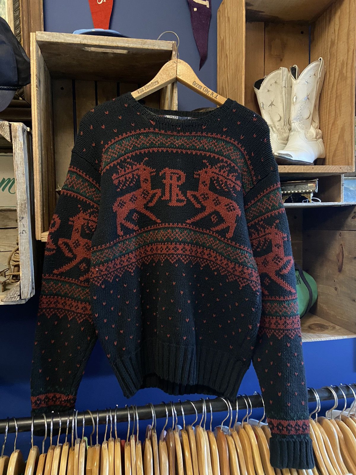 Designer × Polo Ralph Lauren × Vintage Vintage 90s Polo Ralph Lauren Birds Eye Deer Knit Sweater Size US S / EU 44-46 / 1 - 2 Thumbnail